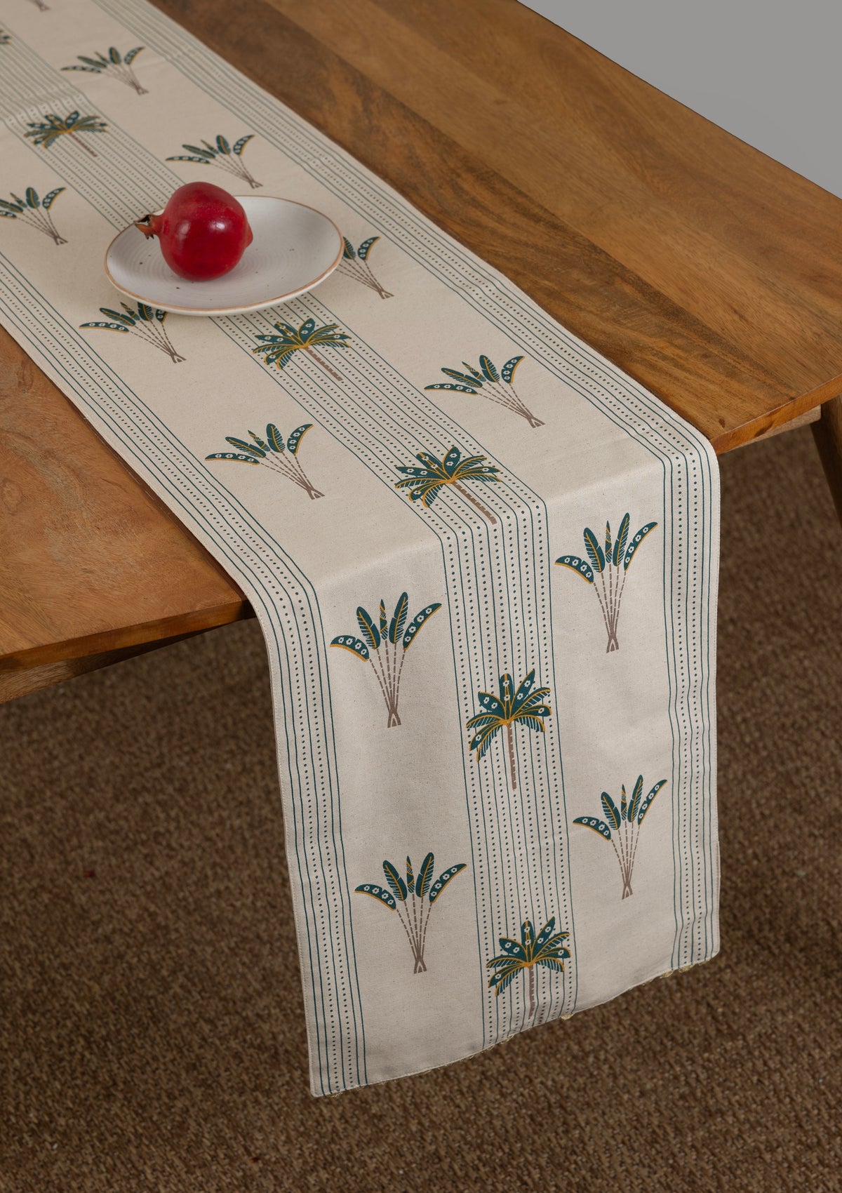 Palmera Teal 100% Cotton Printed Table Runner