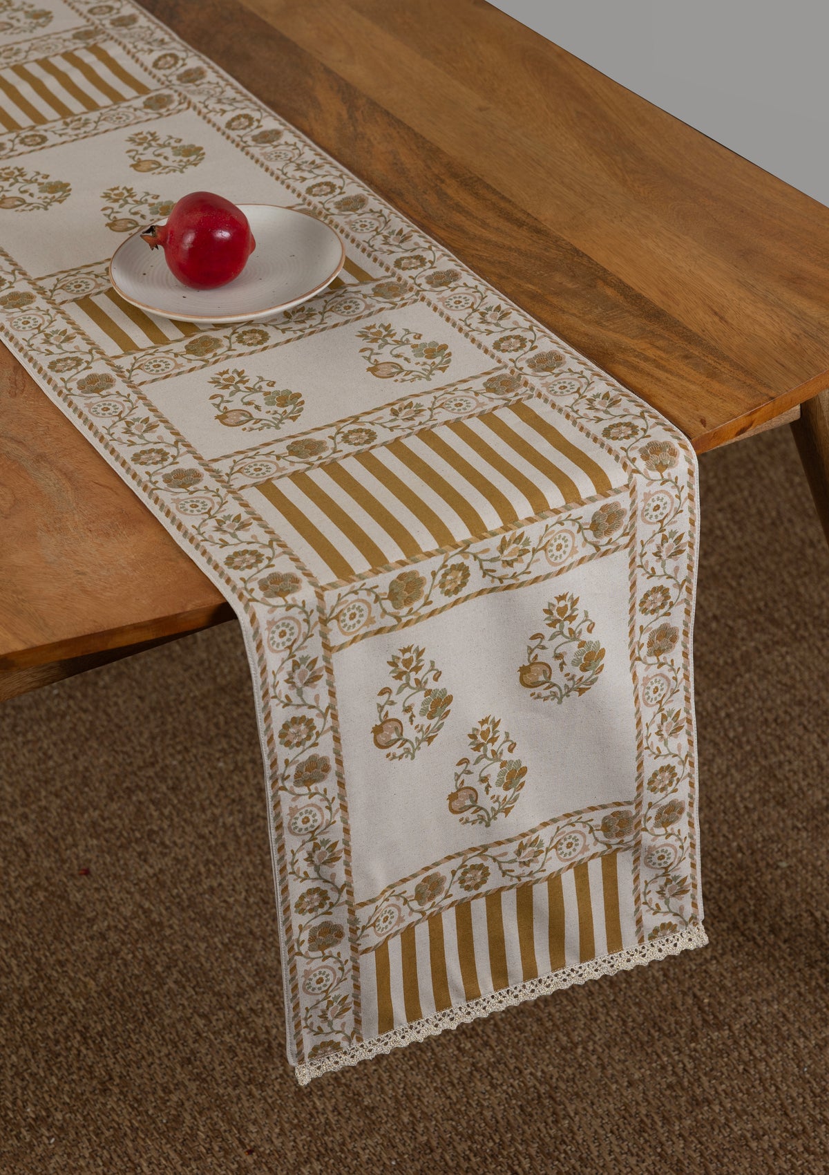 Ruman Yellow 100% Cotton Printed Table Runner