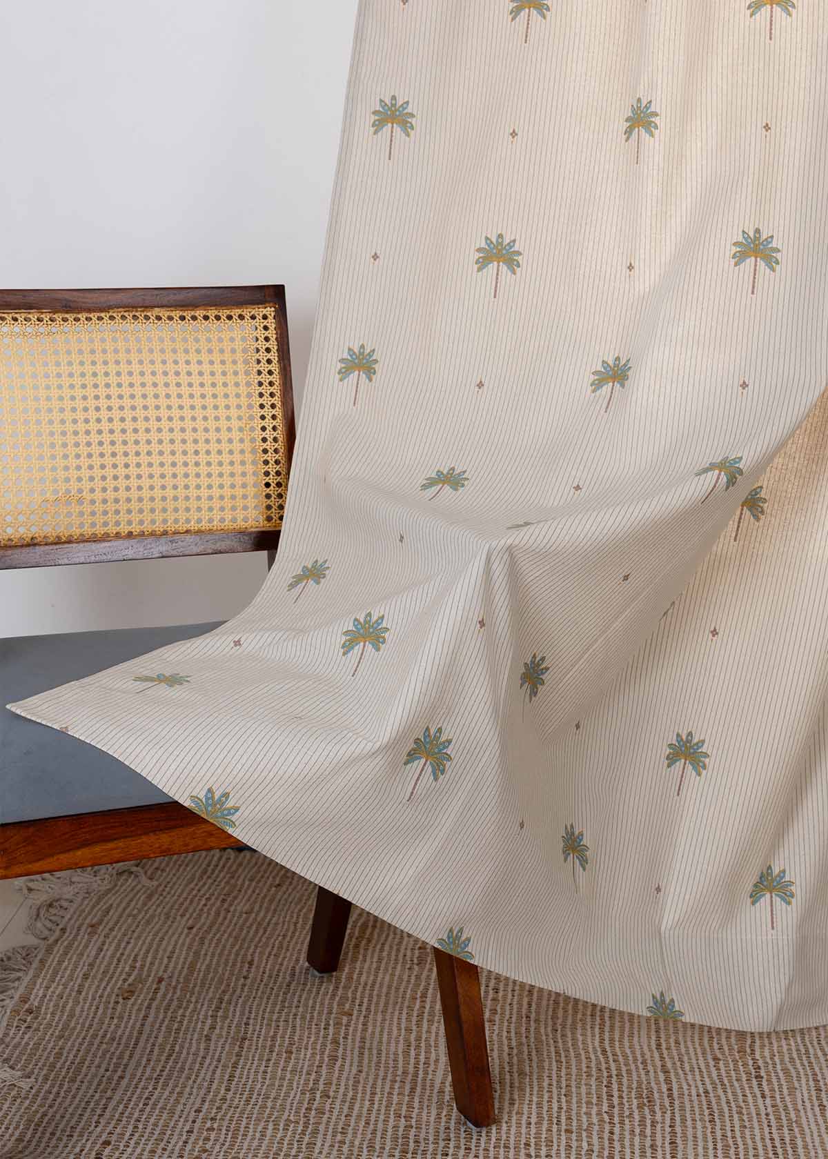 Tala Teal Floral 100% Cotton Printed Curtain For Livingroom / Bedroom | Light Reduction | Single Piece