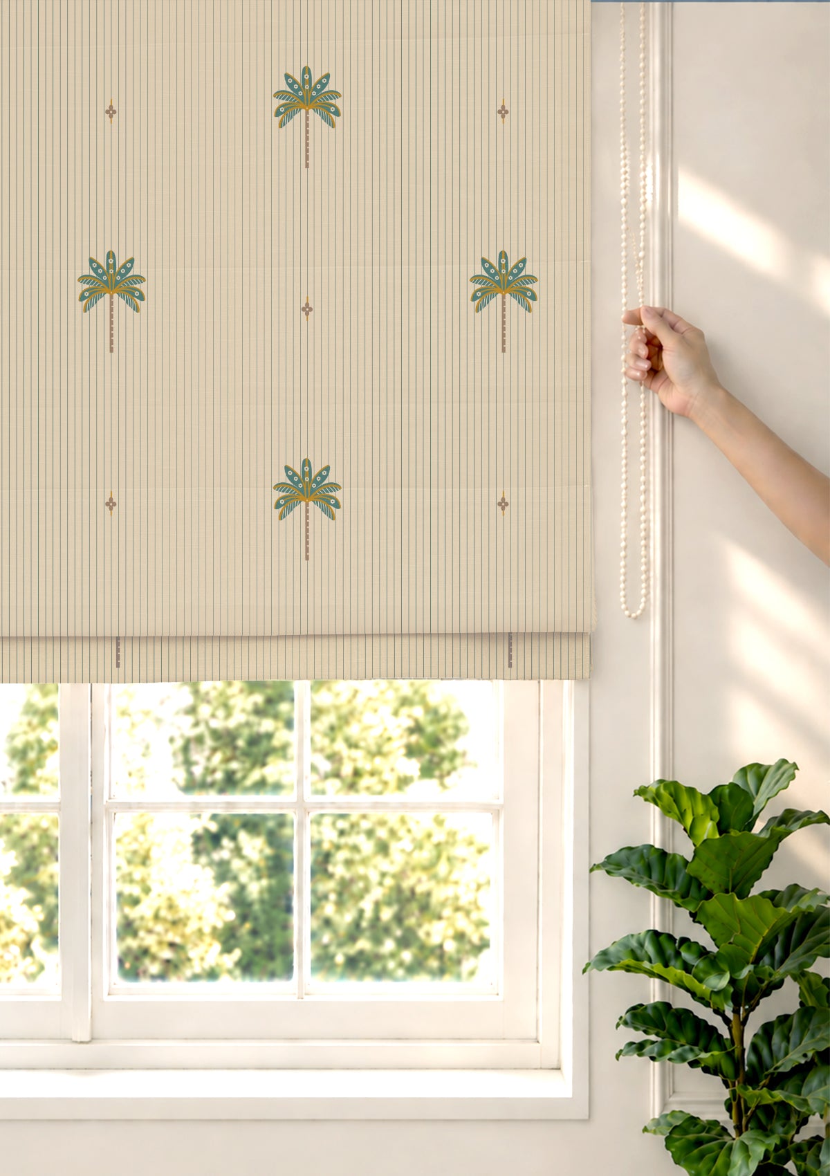 Tala Teal Floral 100% Cotton Printed Blind For Livingroom / Bedroom | Light Reduction