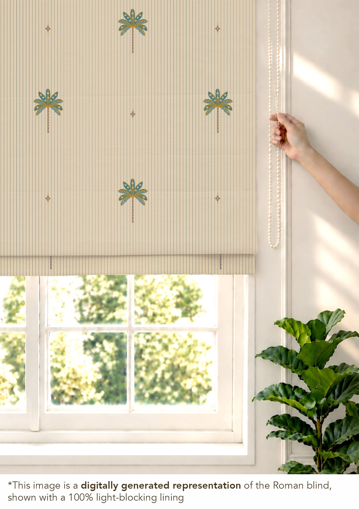Tala Teal Floral 100% Cotton Printed Blind For Livingroom / Bedroom | Light Reduction