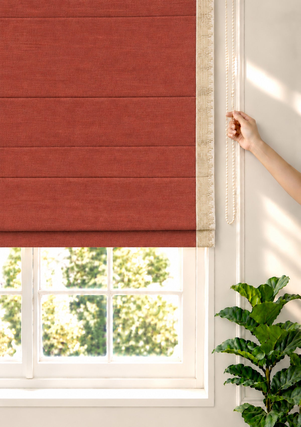 Kinari Brick Red & Gold Ethnic 100% Cotton Textured Blind For Livingroom / Bedroom | Room Darkening
