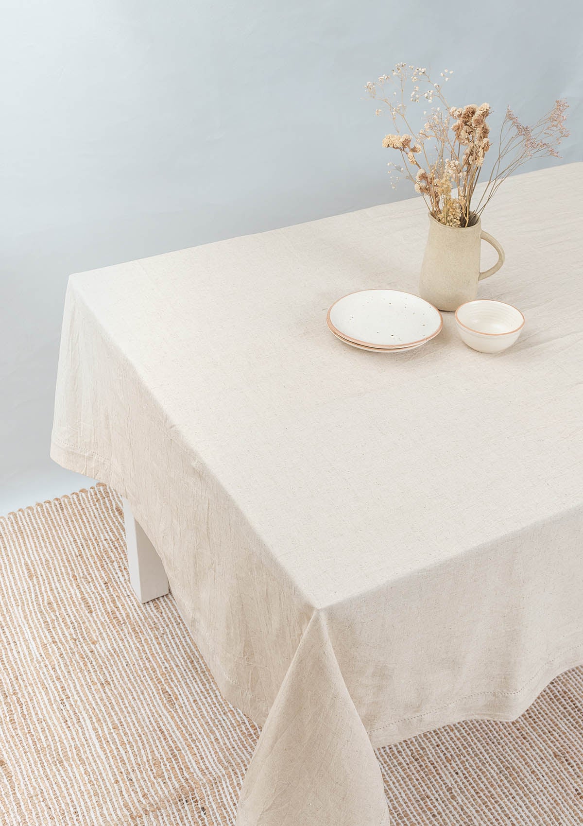 Earthy solid linen textured table cloth for 4 seater or 6 seater - Beige
