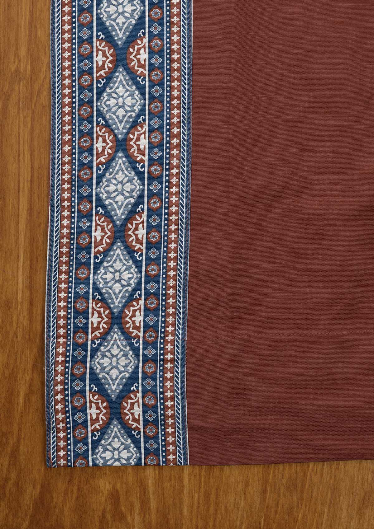 Tara Brick Red 100% Cotton Curtain with Trim for living room & bedroom - Room Darkening - Brick Red - Single Piece