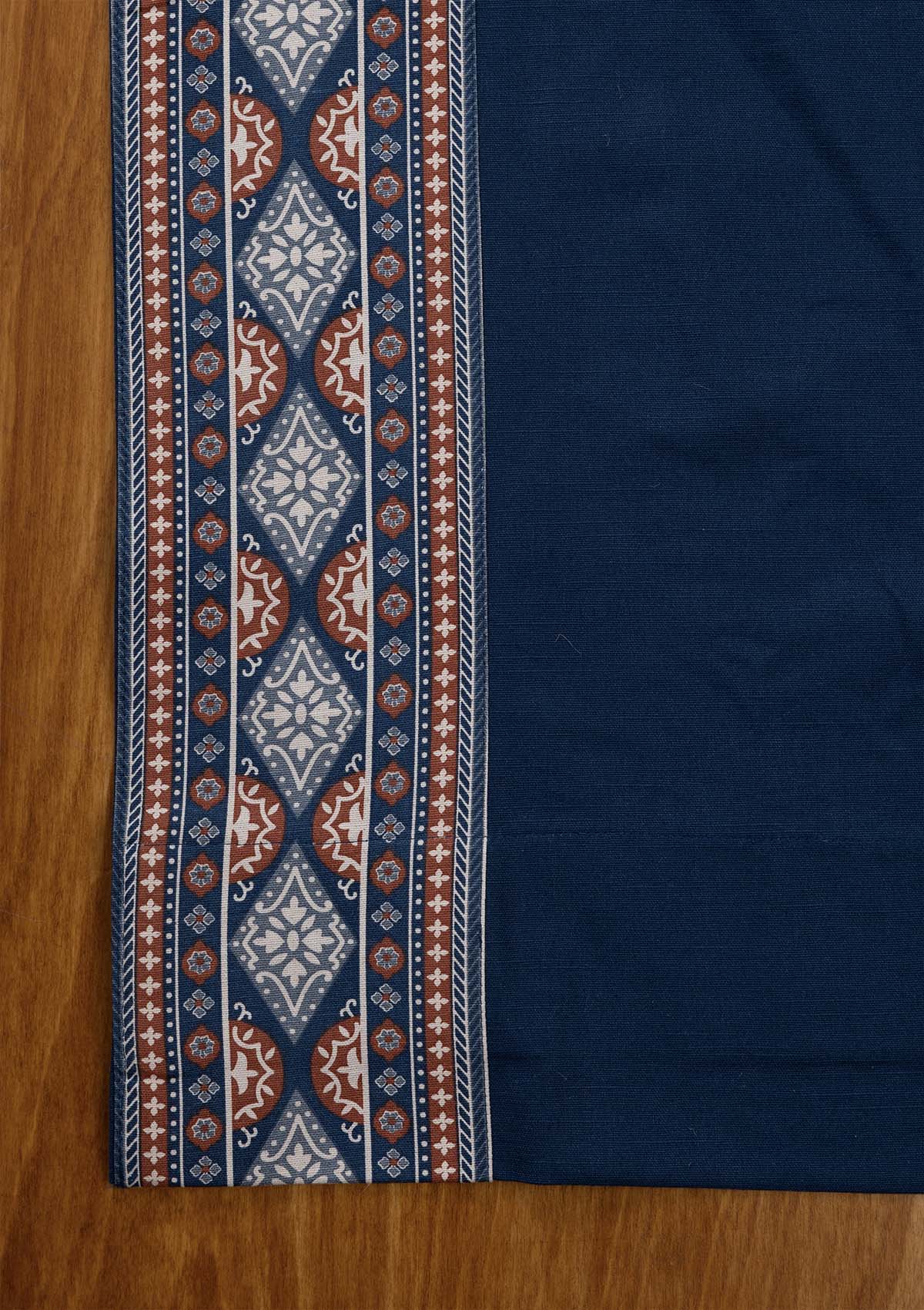 Tara Indigo 100% Cotton Curtain with Trim for living room & bedroom - Room Darkening - Indigo - Single Piece