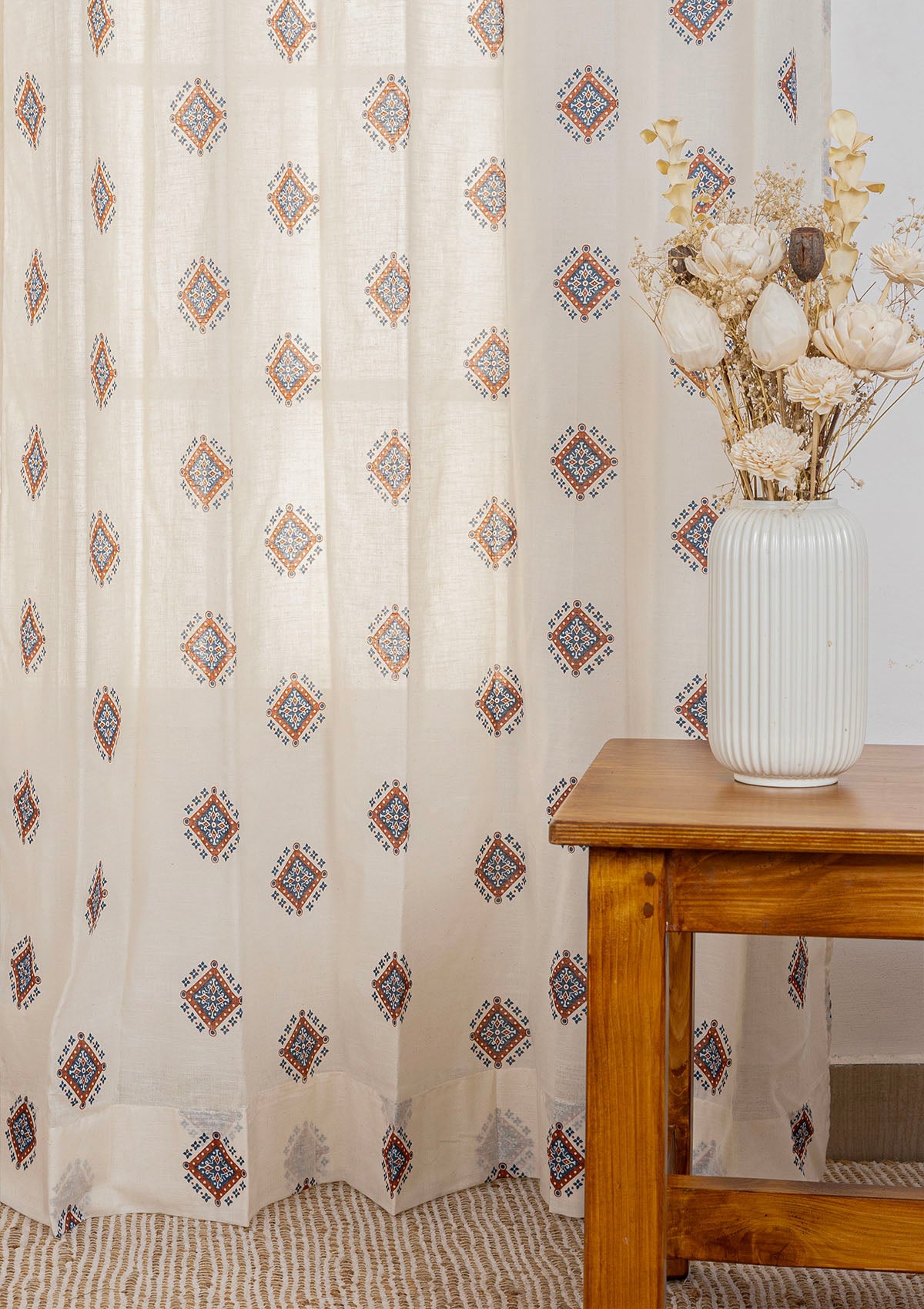 Neela Printed Room Darkening Curtain & Sapphire Textured Sheer - 100% Cotton for Living Room & Bedroom - Pack of 4