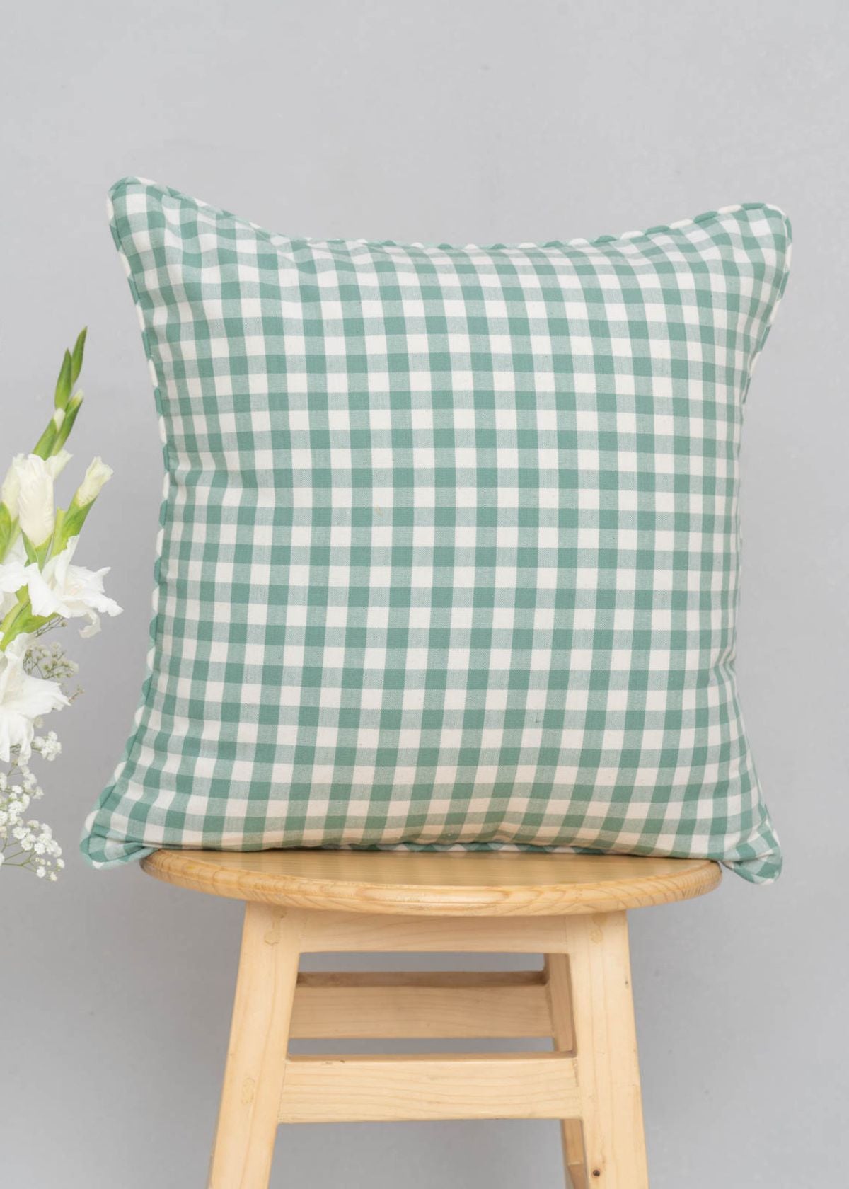 Gingham Cotton Cushion Cover - Sage Green