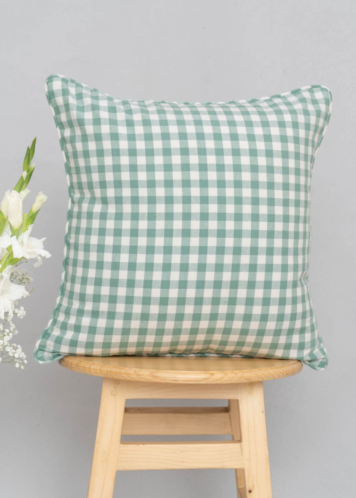 Gingham Cotton 100% cotton geometric cushion cover for sofa - Sage Green