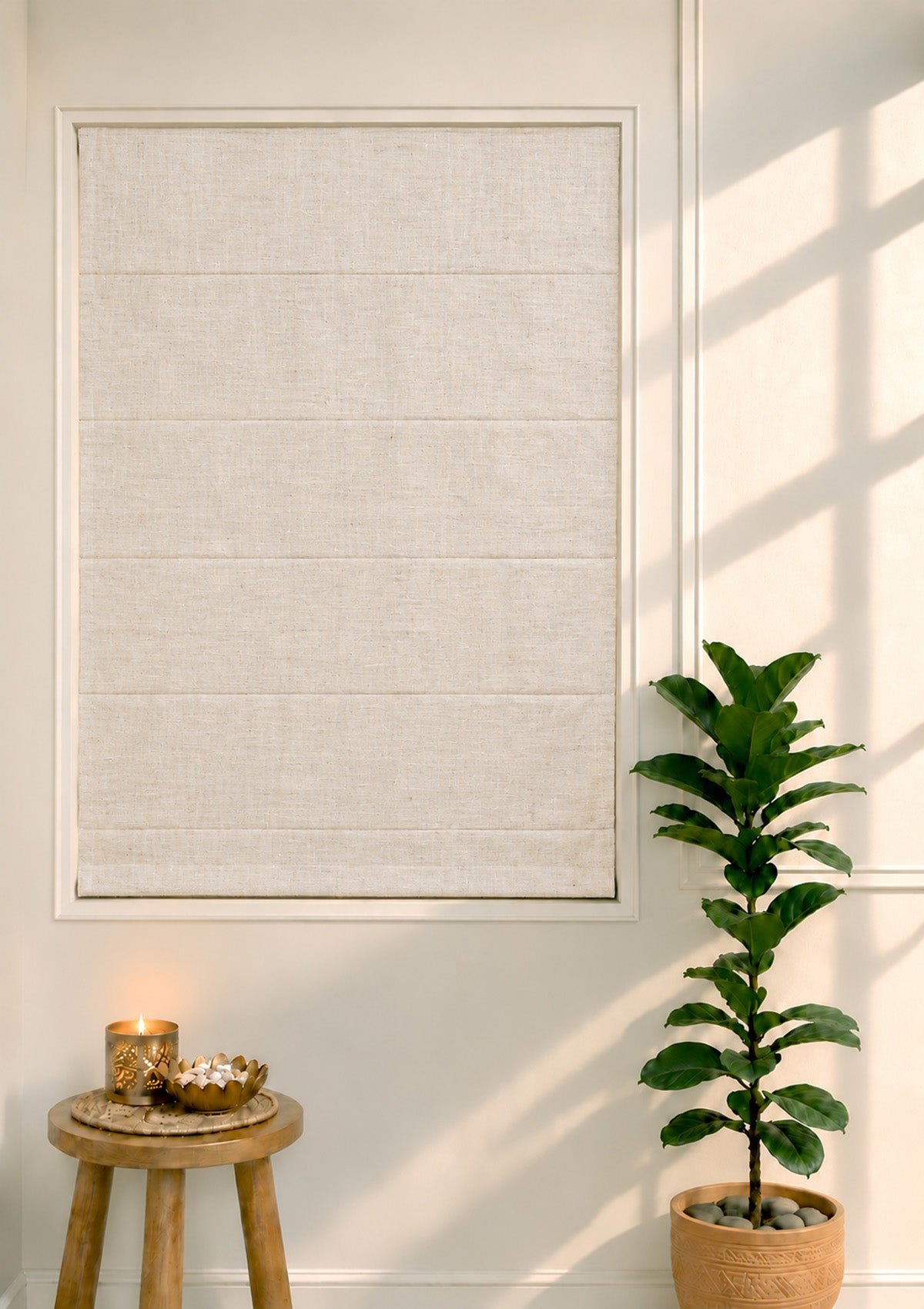 Almond Plain Beige Neutral Linen Cotton Blend Sheer Textured Blind For Livingroom / Bedroom | Light Filtering