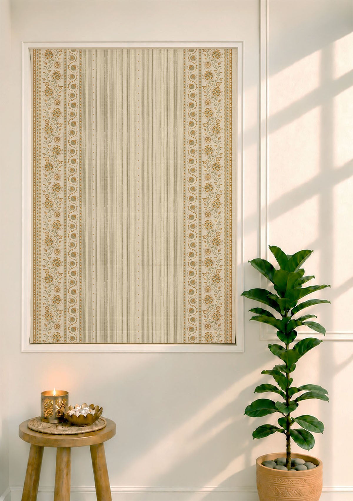Anora Green Ethnic 100% Cotton Printed Blind For Livingroom / Bedroom | Light Reduction