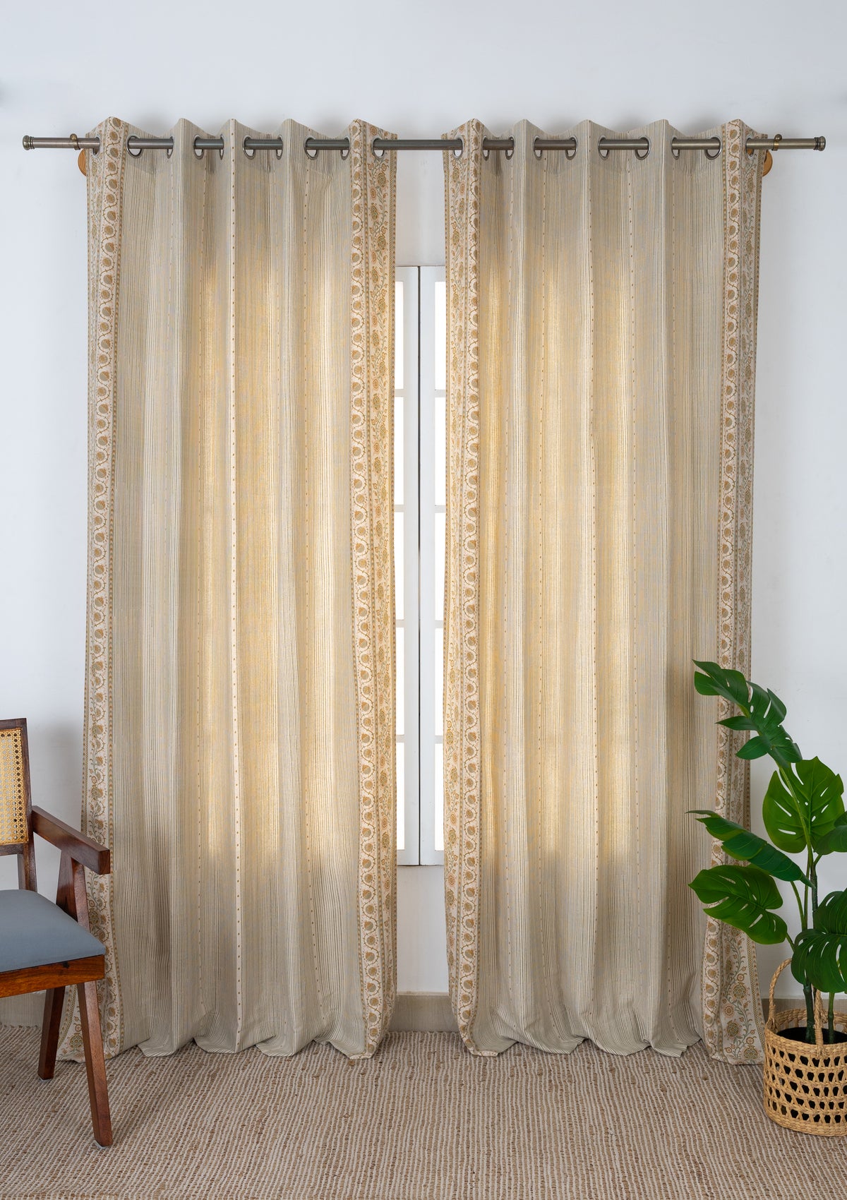 Anora Green Ethnic 100% Cotton Printed Curtain For Livingroom / Bedroom | Light Reduction | Single Piece