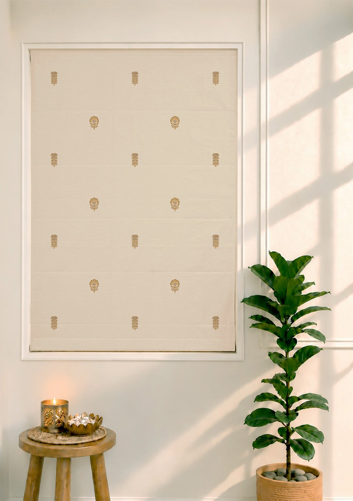 Baagh Mustard Floral 100% Cotton Sheer Printed Blind For Livingroom / Bedroom | Light Filtering