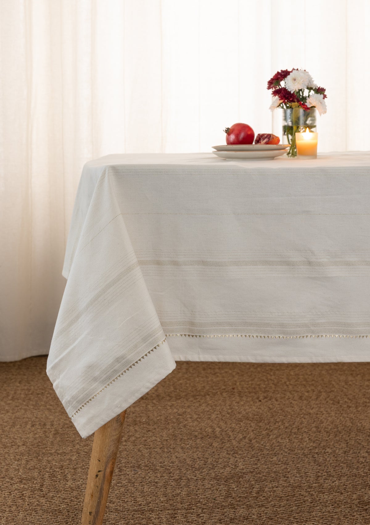 Daaram Beige Woven 100% Cotton Printed Table Cloth