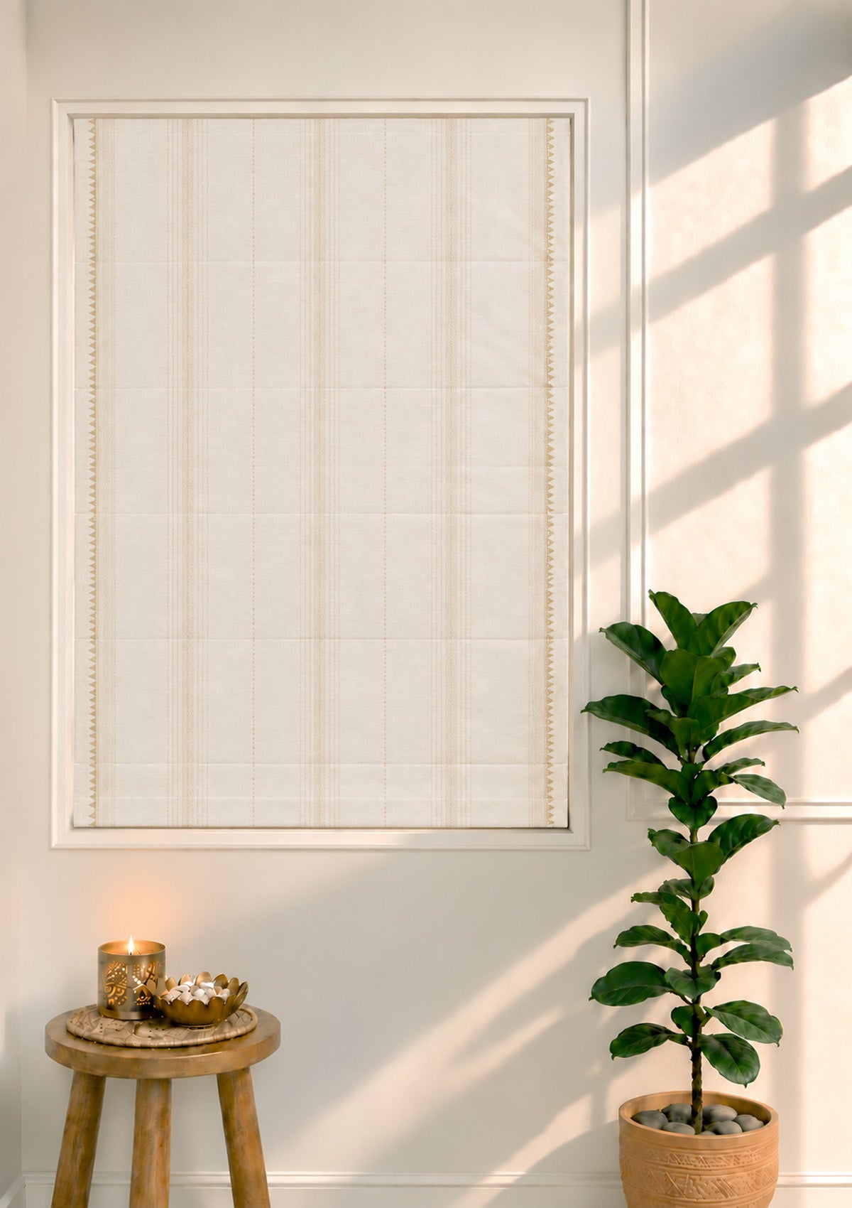 Daaram Gold & Beige Neutral Cotton Zari Blend Textured Blind For Livingroom / Bedroom | Light Reduction