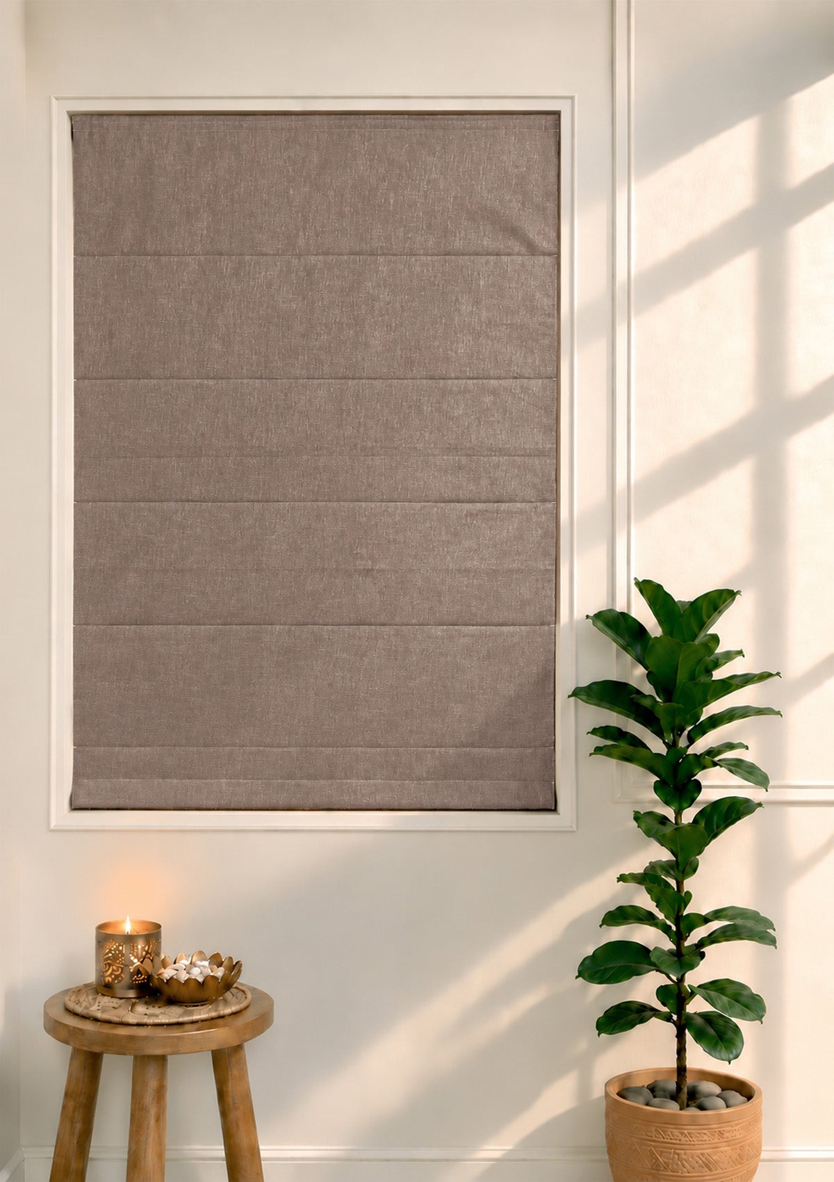 Fig Brown Solid Linen Cotton Blend Textured Blind For Livingroom / Bedroom | Room Darkening