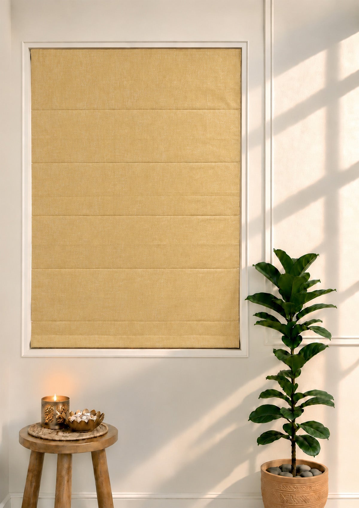 Honey Yellow Mustard Solid Linen Cotton Blend Textured Blind For Livingroom / Bedroom | Room Darkening