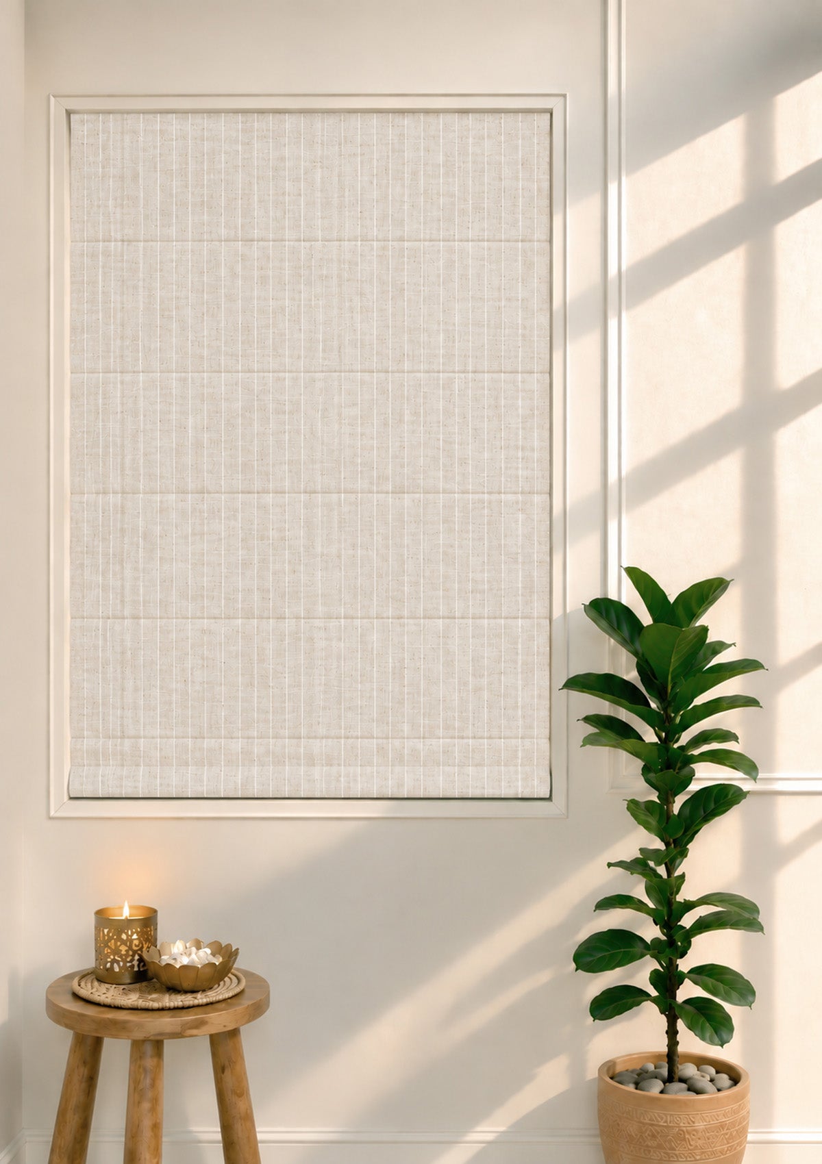 Husk Stripped Beige Neutral Linen Cotton Blend Sheer Textured Blind For Livingroom / Bedroom | Light Filtering