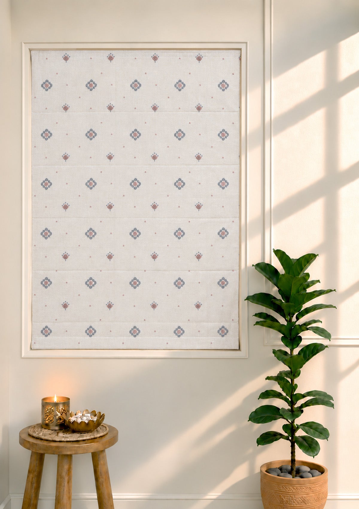 Ira Pink & Blue Ethnic 100% Cotton Sheer Embroidered Blind For Livingroom / Bedroom | Light Filtering