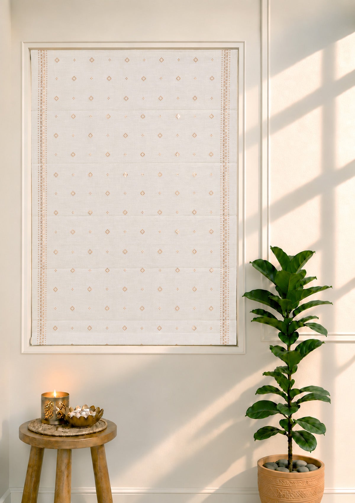 Kani Copper Beige Geometric 100% Cotton Sheer Printed Blind For Livingroom / Bedroom | Light Filtering