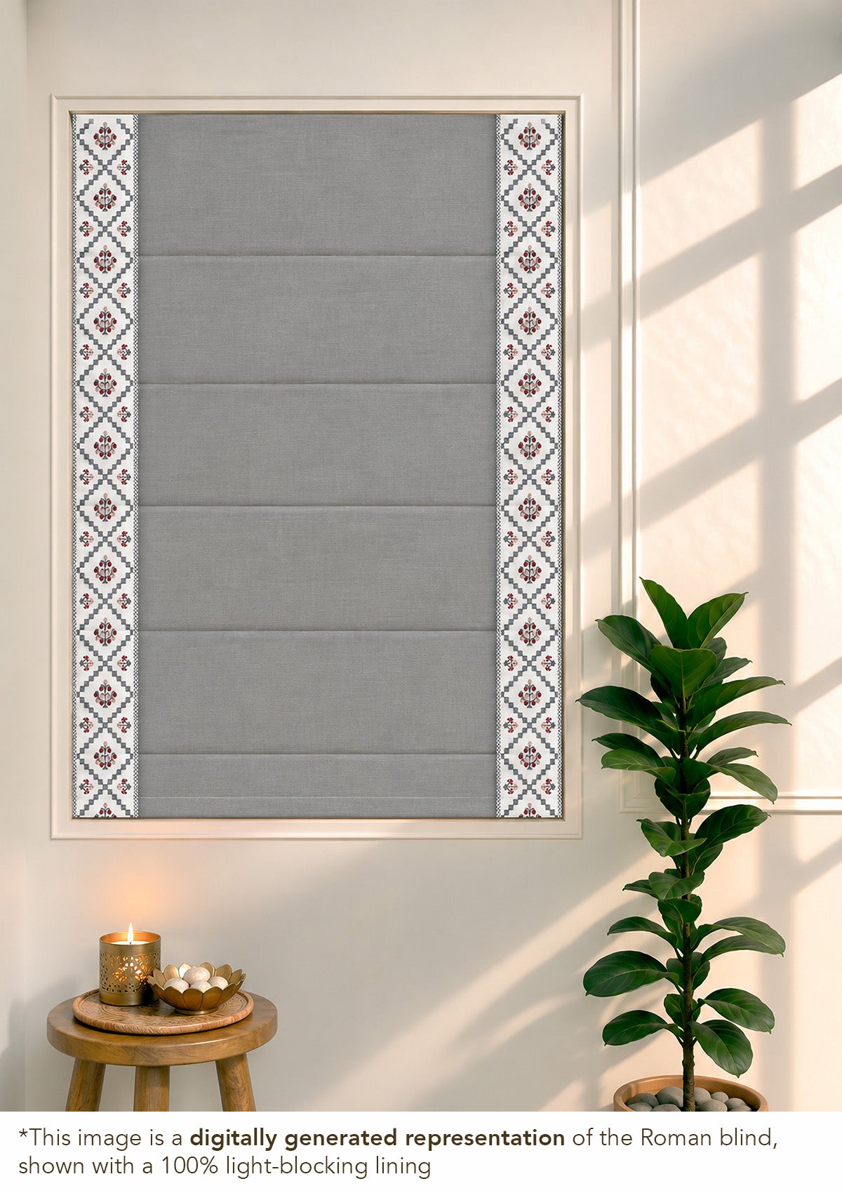 Ketaki Ultimate Grey & Blue Geometric 100% Cotton Embroidered Blind For Livingroom / Bedroom | Room Darkening