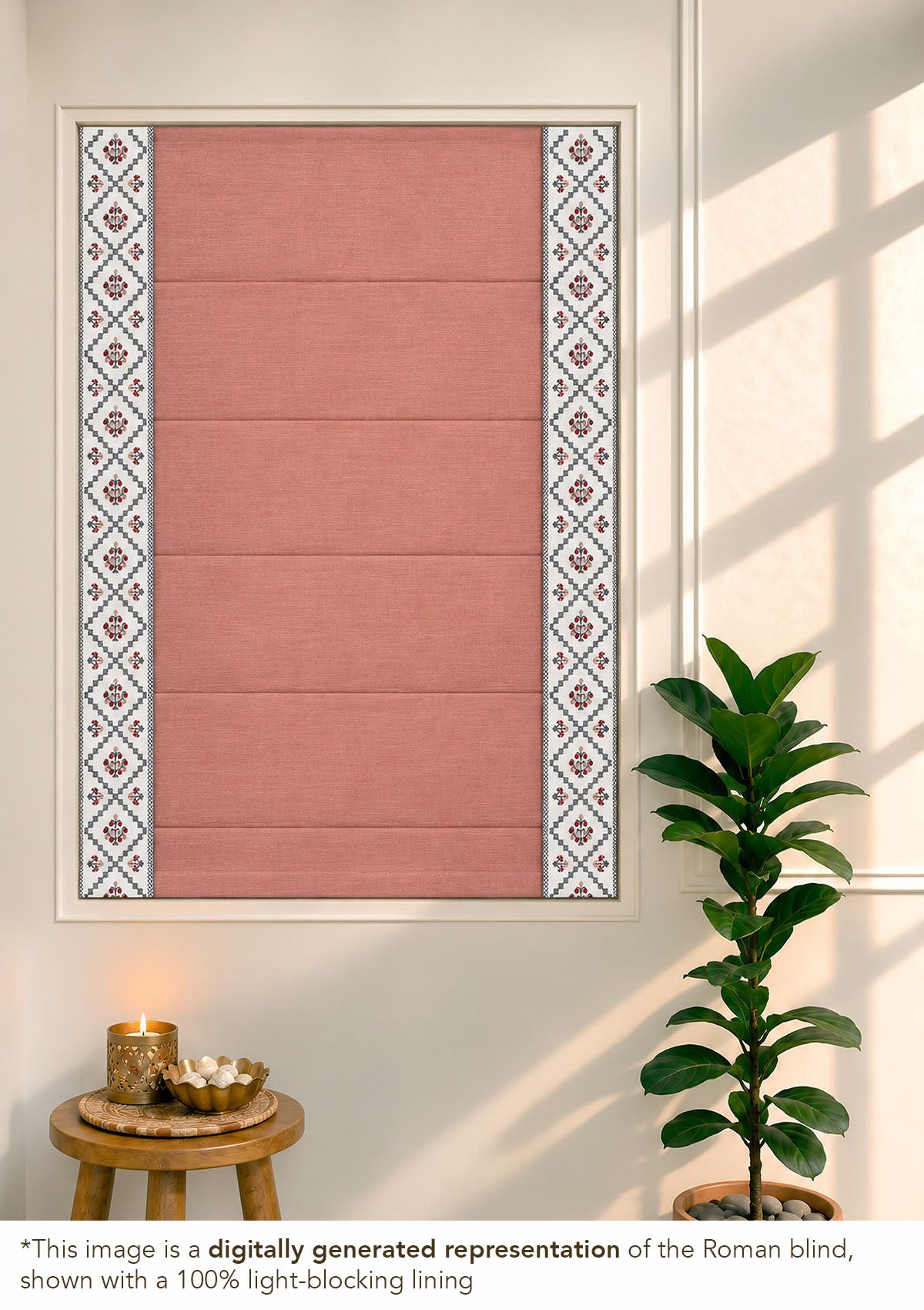 Ketaki Rust Blue & Pink Geometric 100% Cotton Embroidered Blind For Livingroom / Bedroom | Room Darkening