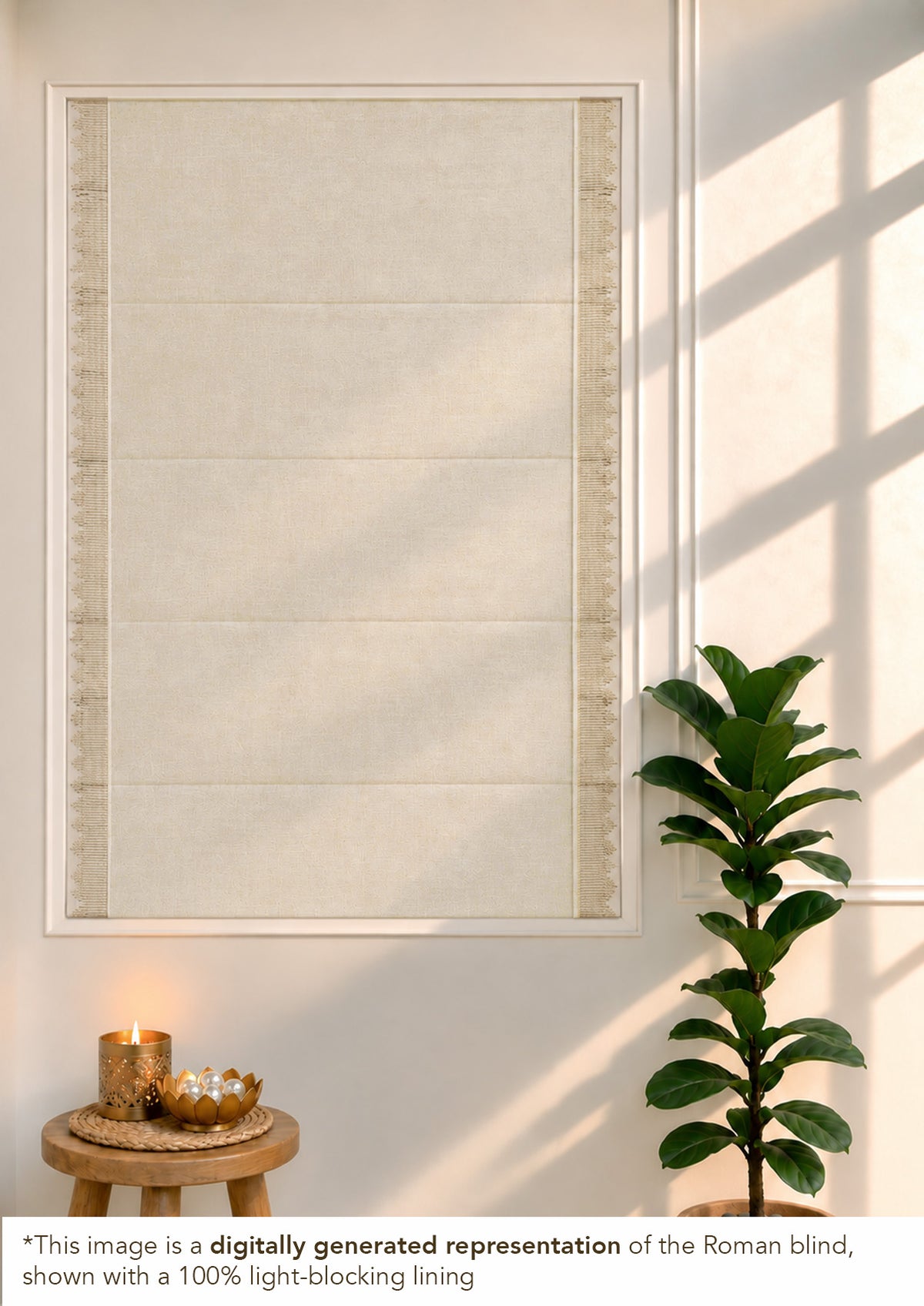 Kinari Solid Linen Beige & Gold Ethnic Linen Cotton Blend Textured Blind For Livingroom / Bedroom | Light Reduction