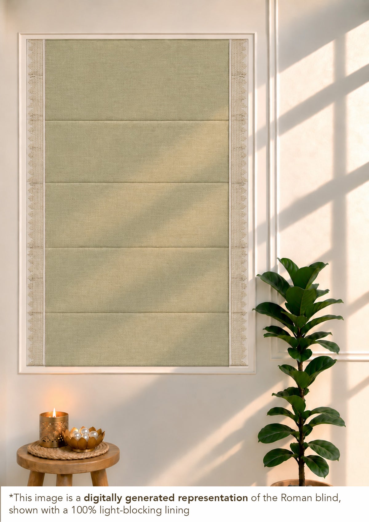 Kinari Herb Green & Gold Ethnic 100% Cotton Textured Blind For Livingroom / Bedroom | Room Darkening