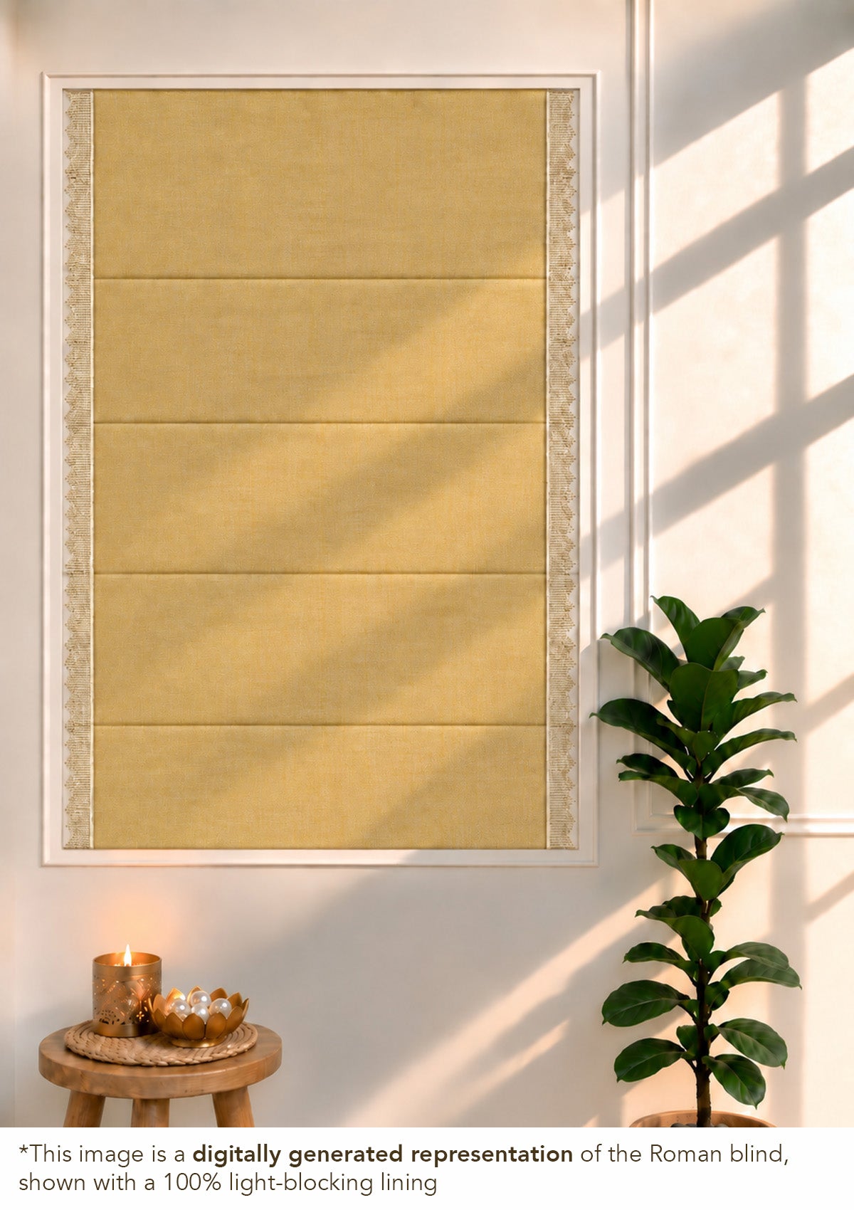 Kinari Honey Yellow & Gold Ethnic Linen Cotton Blend Textured Blind For Livingroom / Bedroom | Room Darkening