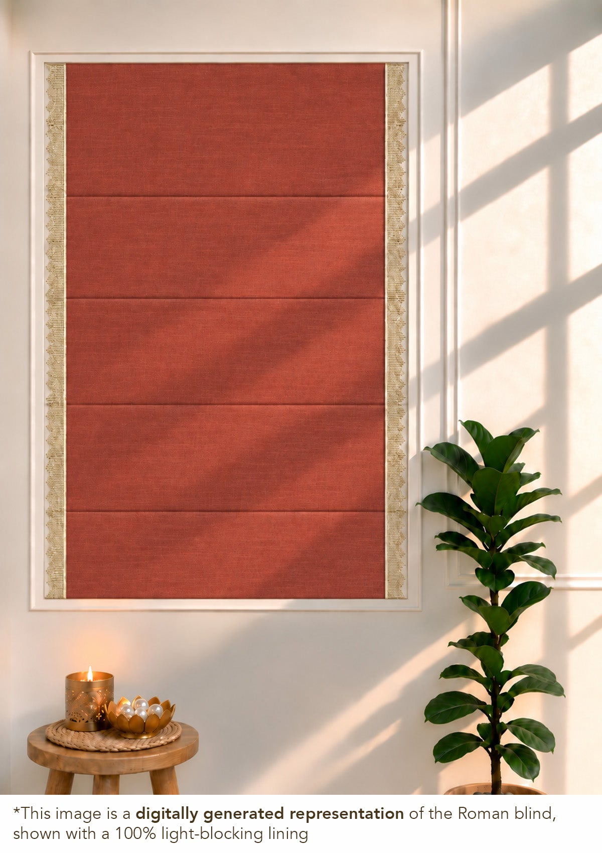 Kinari Brick Red & Gold Ethnic 100% Cotton Textured Blind For Livingroom / Bedroom | Room Darkening