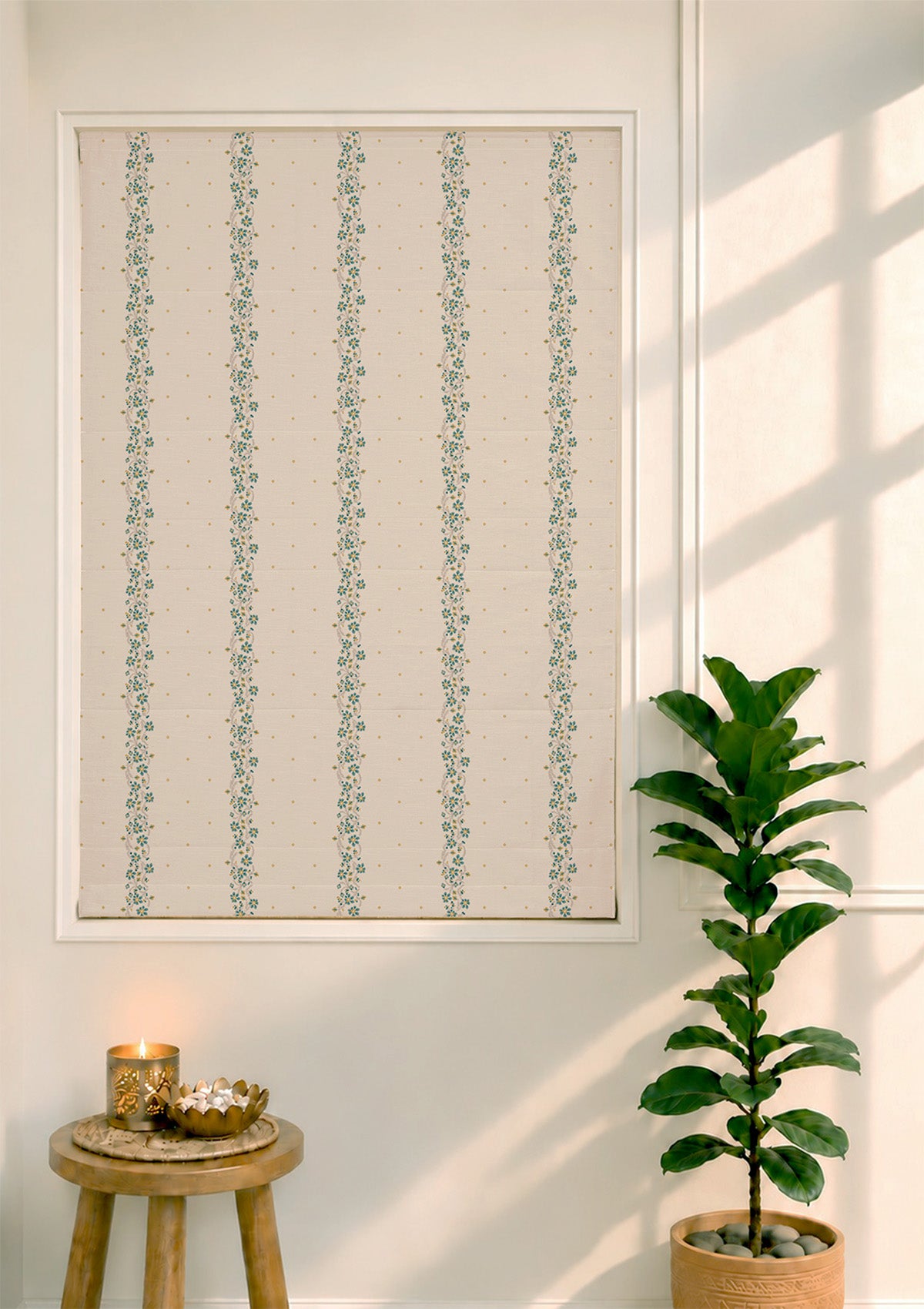 Kodi Teal Floral 100% Cotton Sheer Printed Blind For Livingroom / Bedroom | Light Filtering