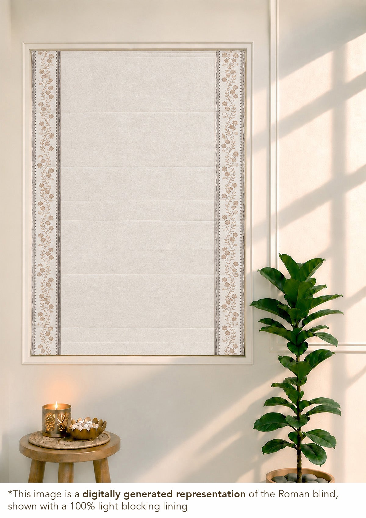 Mogra Beige & Brown Floral 100% Cotton Embroidered Blind For Livingroom / Bedroom | Light Reduction