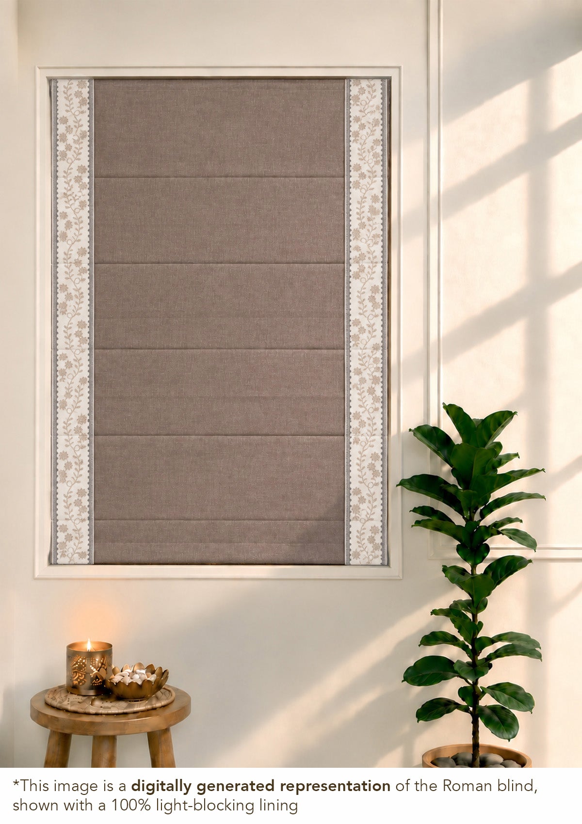 Mogra Fig Brown & Grey Floral Linen Cotton Blend Embroidered Blind For Livingroom / Bedroom | Room Darkening