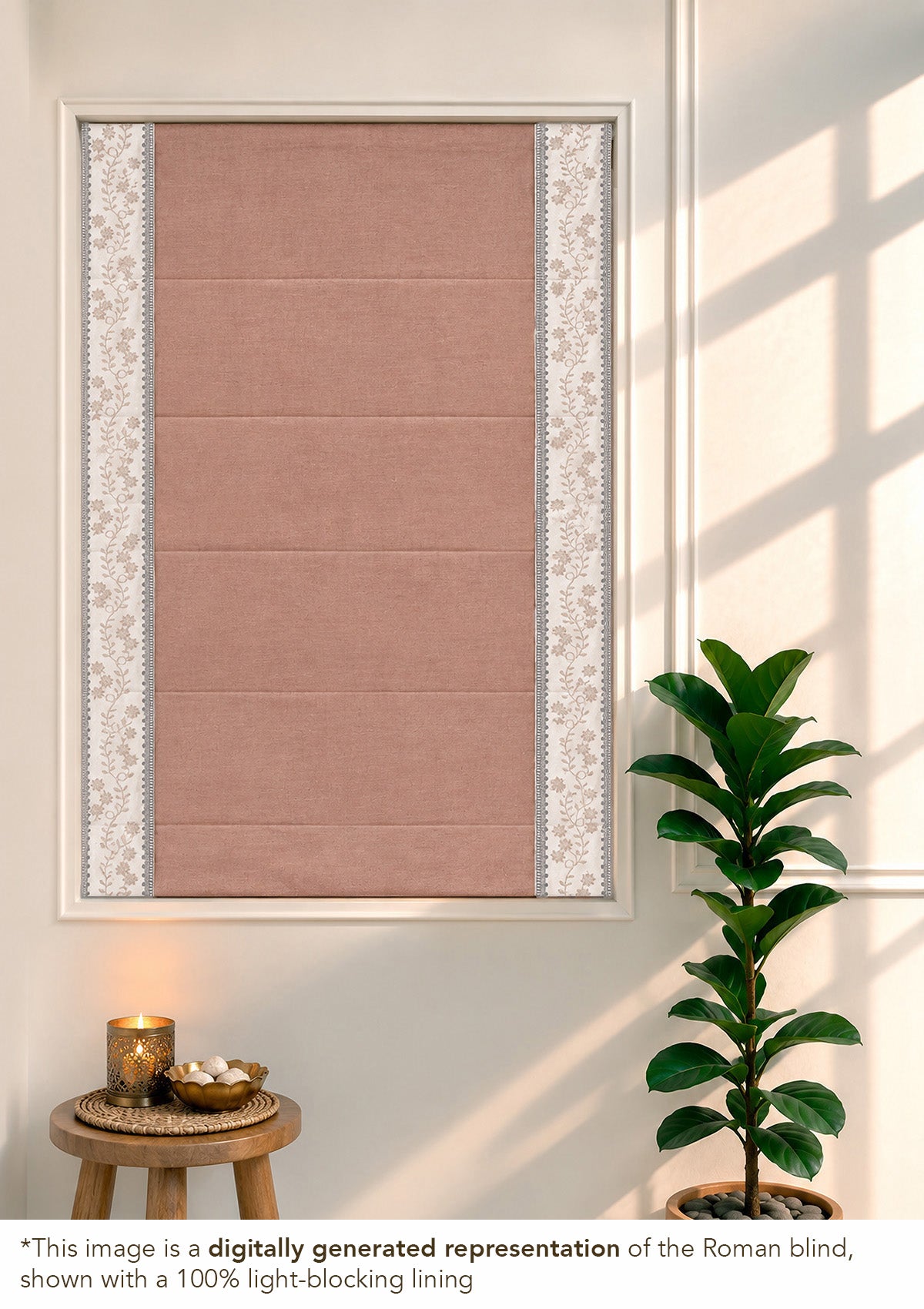 Mogra Mahogany Brown & Grey Floral 100% Cotton Embroidered Blind For Livingroom / Bedroom | Room Darkening