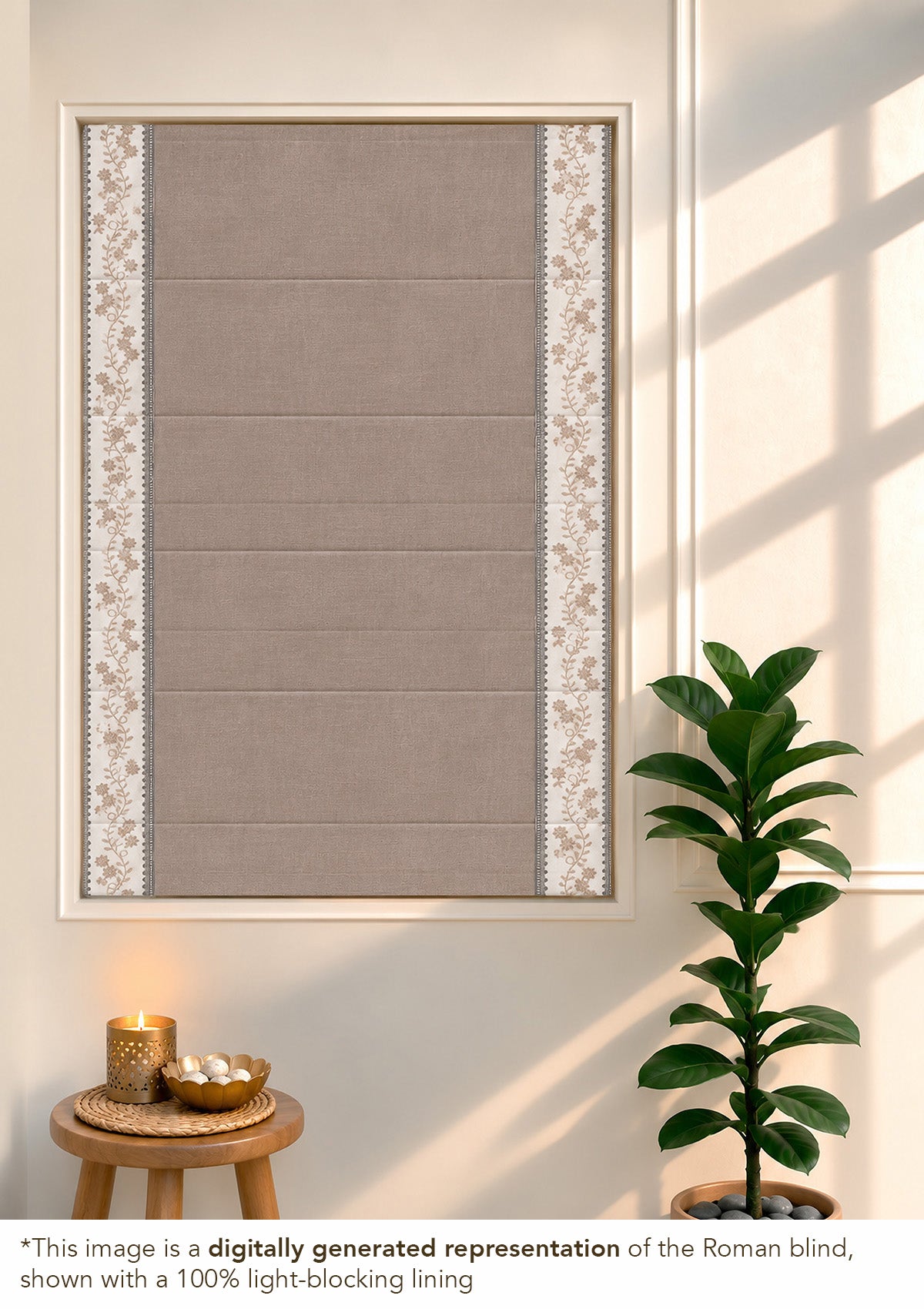 Mogra Walnut Grey & Brown Floral 100% Cotton Embroidered Blind For Livingroom / Bedroom | Room Darkening