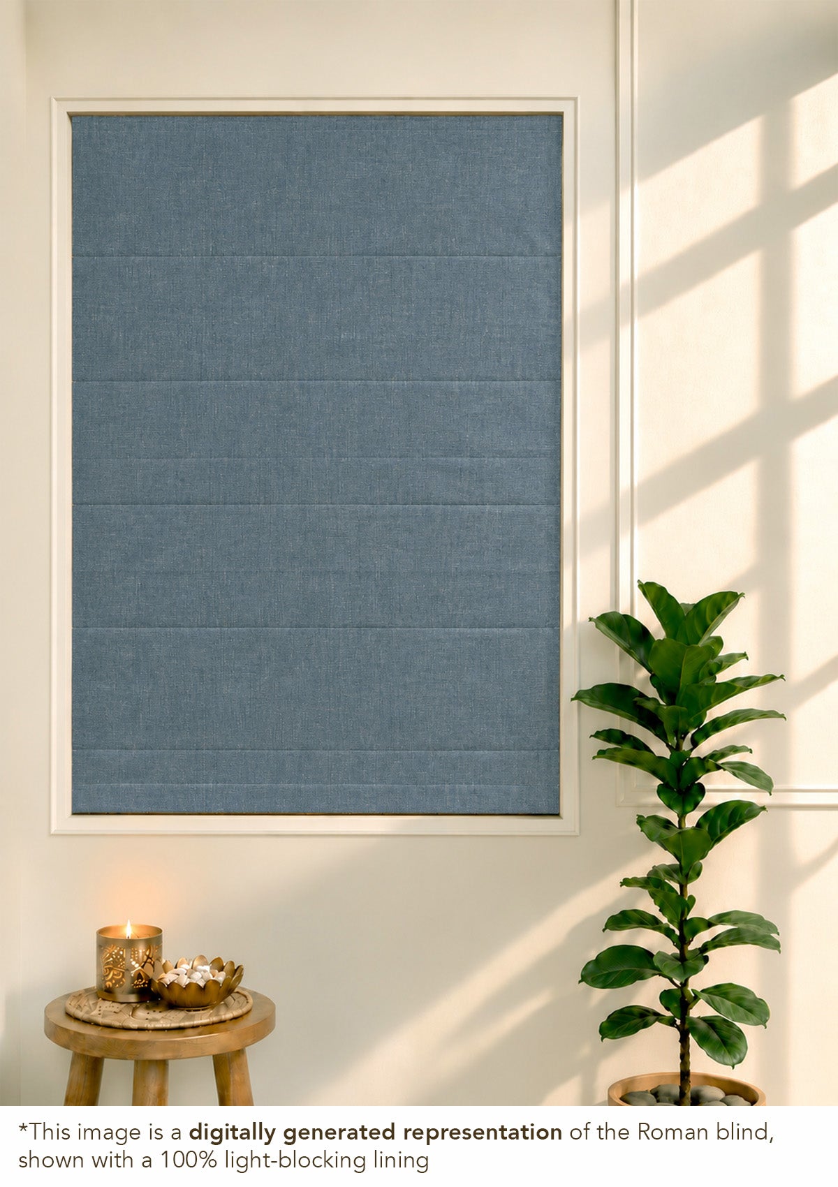Nilgiri Blue Solid Linen Cotton Blend Textured Blind For Livingroom / Bedroom | Room Darkening