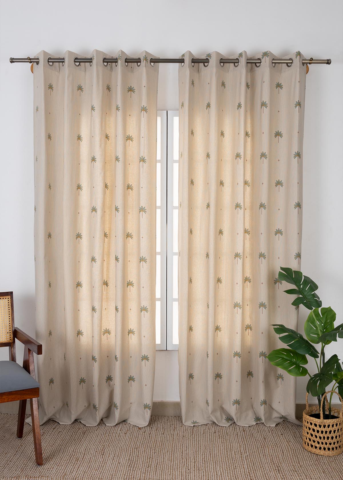 Tala Teal Floral 100% Cotton Printed Curtain For Livingroom / Bedroom | Light Reduction | Single Piece