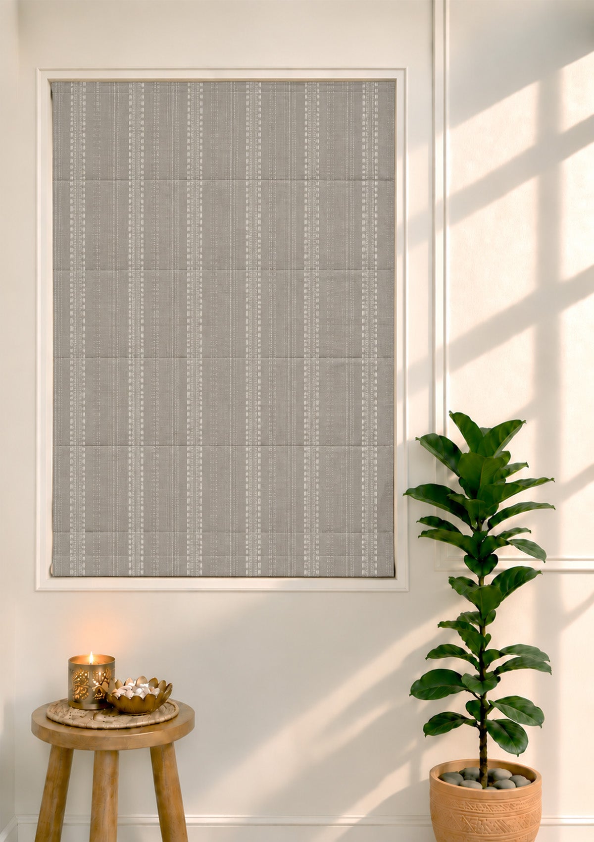 Zia Grey Neutral 100% Cotton Textured Blind For Livingroom / Bedroom | Room Darkening