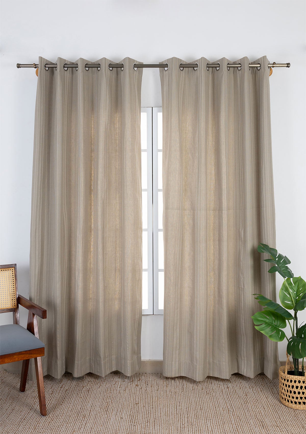 Zia Grey Neutral 100% Cotton Textured Curtain For Livingroom / Bedroom | Room Darkening | Single Piece