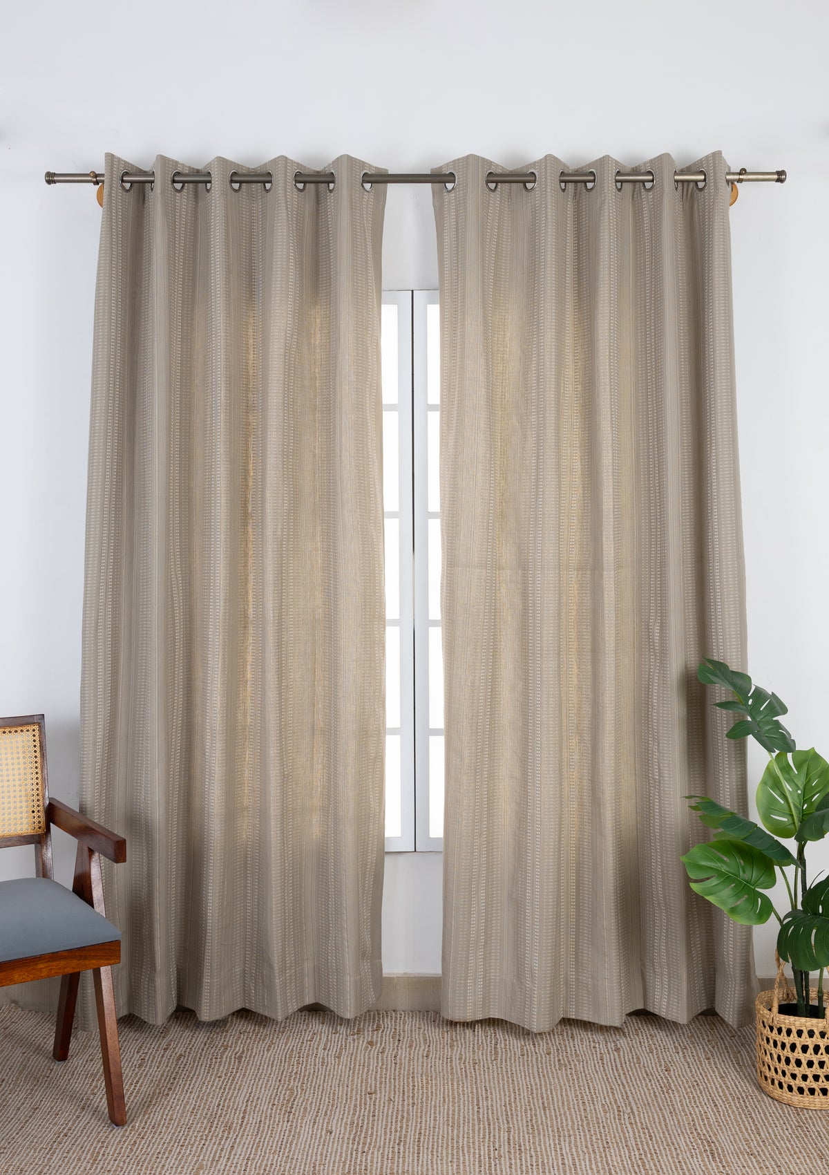 Zia Grey Neutral 100% Cotton Textured Curtain For Livingroom / Bedroom | Room Darkening | Single Piece