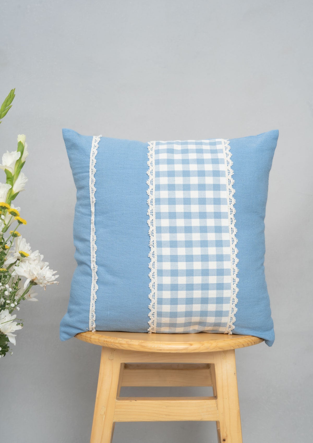 Heirloom Patchwork Cotton Cushion Cover - Powder Blue