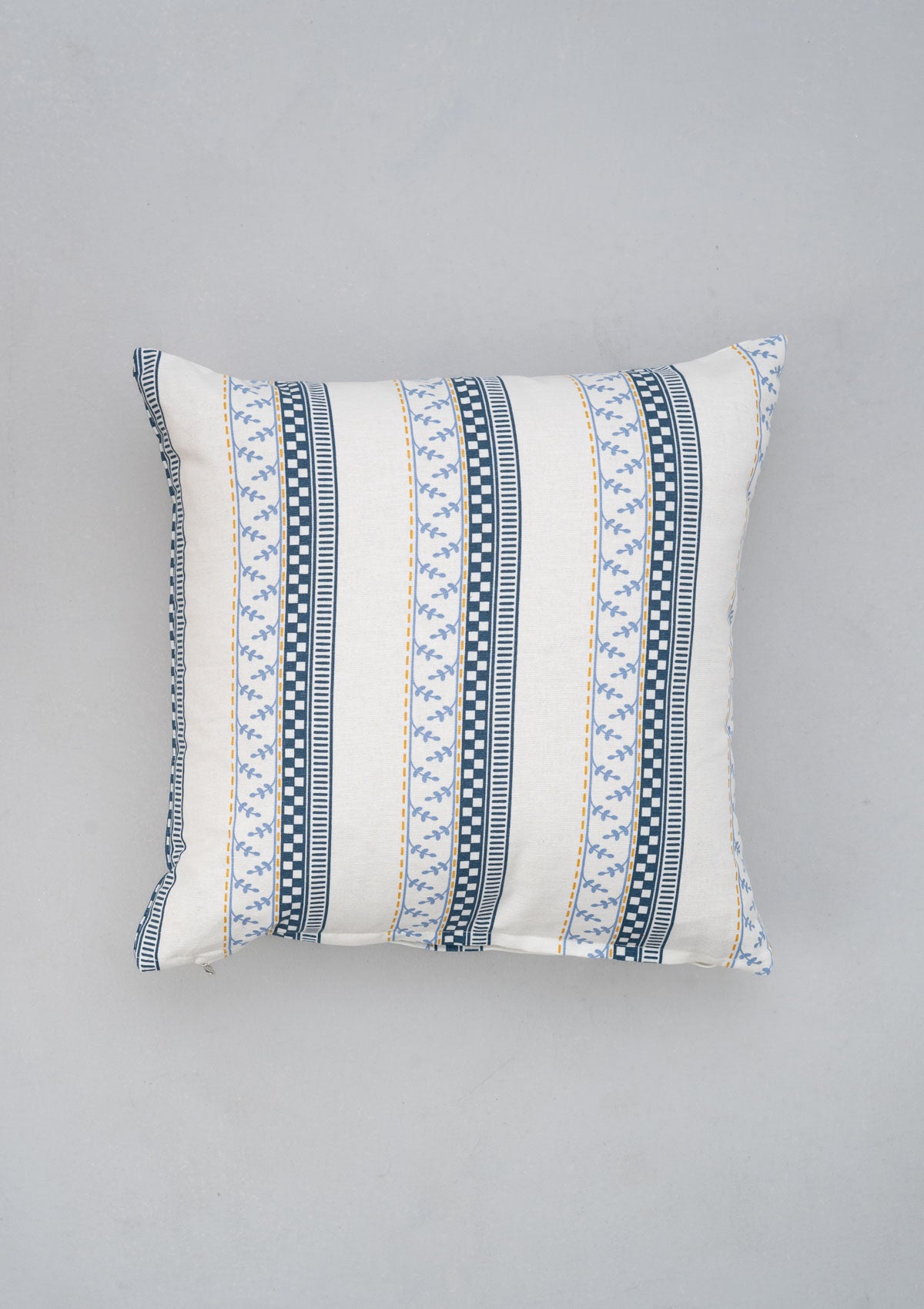 Oriental Stripes Printed Cotton Cushion Cover - Night Blue