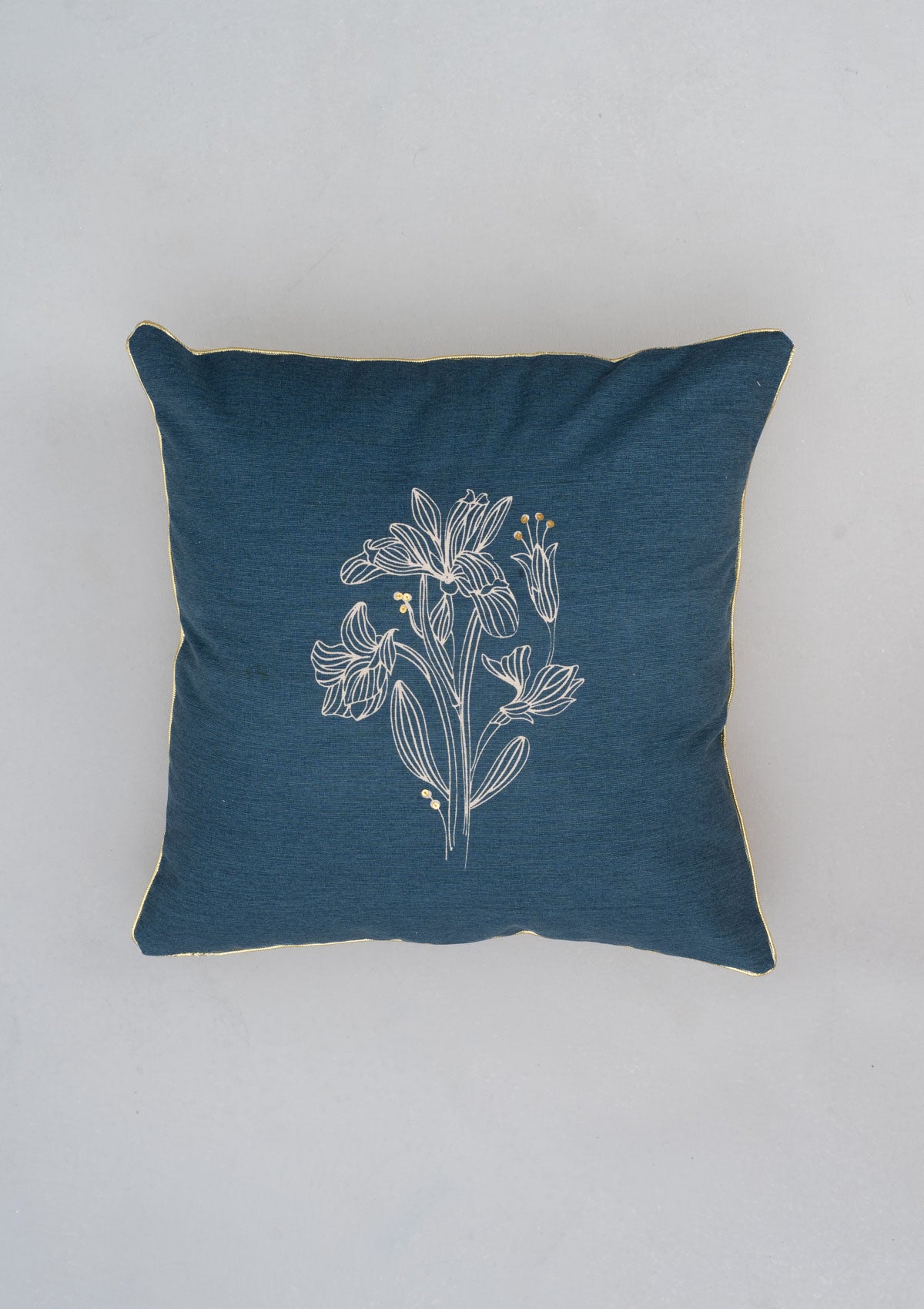 Iris Printed Cotton Cushion Cover - Night Blue