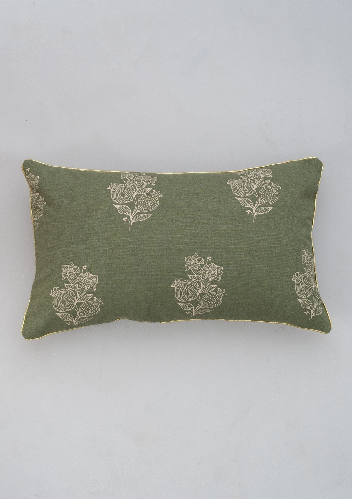 Malabar 100% Cotton floral cushion cover for sofa - Pepper green