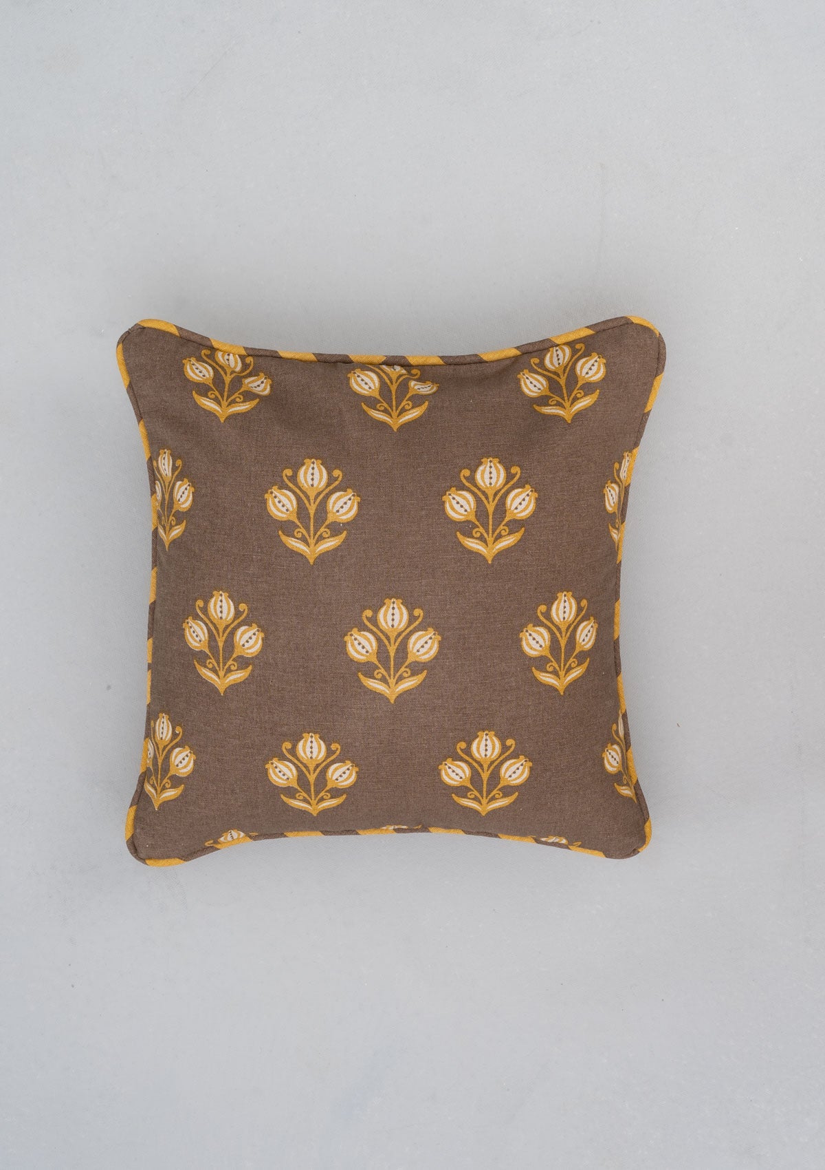 Cinnamon Printed Cotton Cushion Cover - Brown