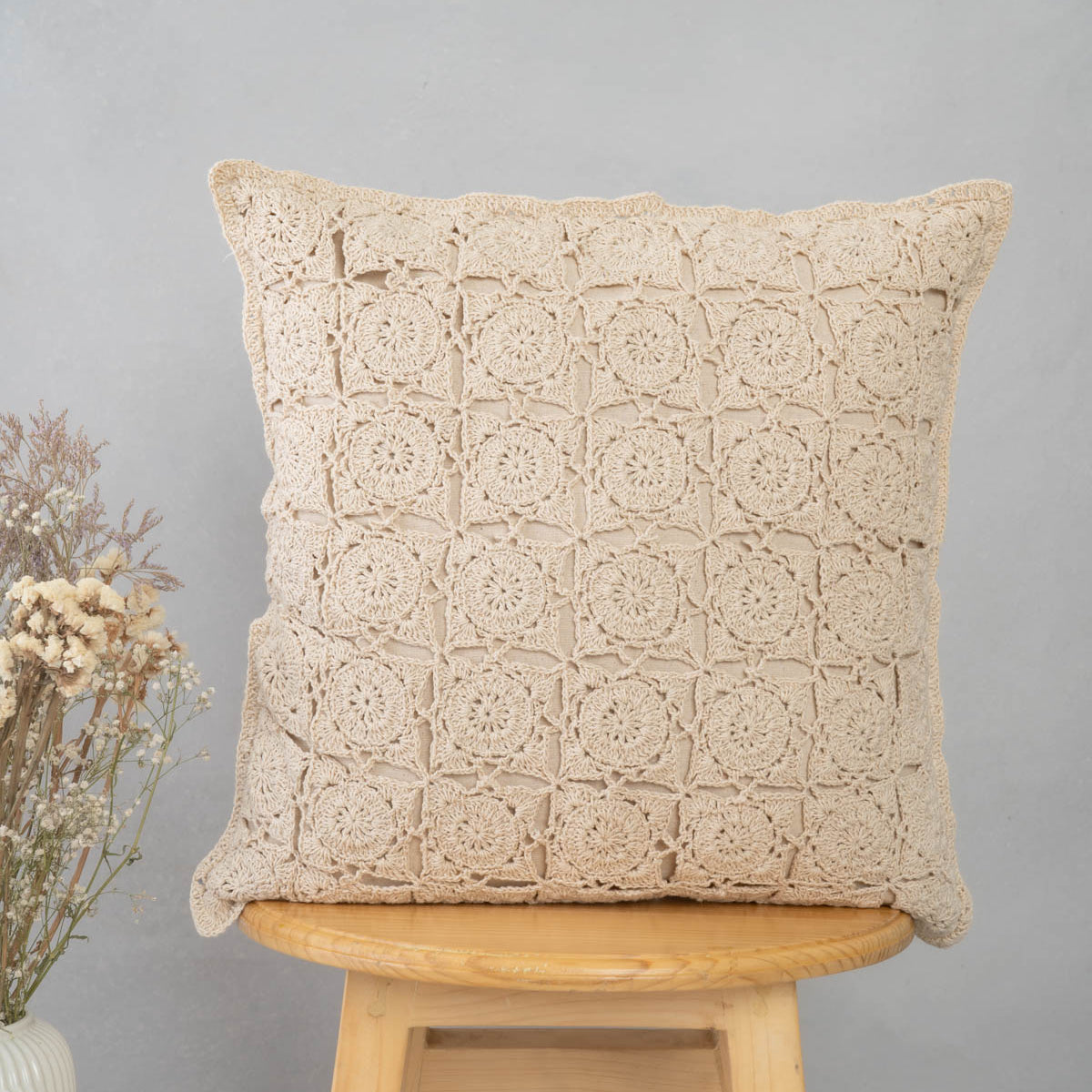 Oyster 100% cotton crochet antique piece cushion cover for sofa Ivor