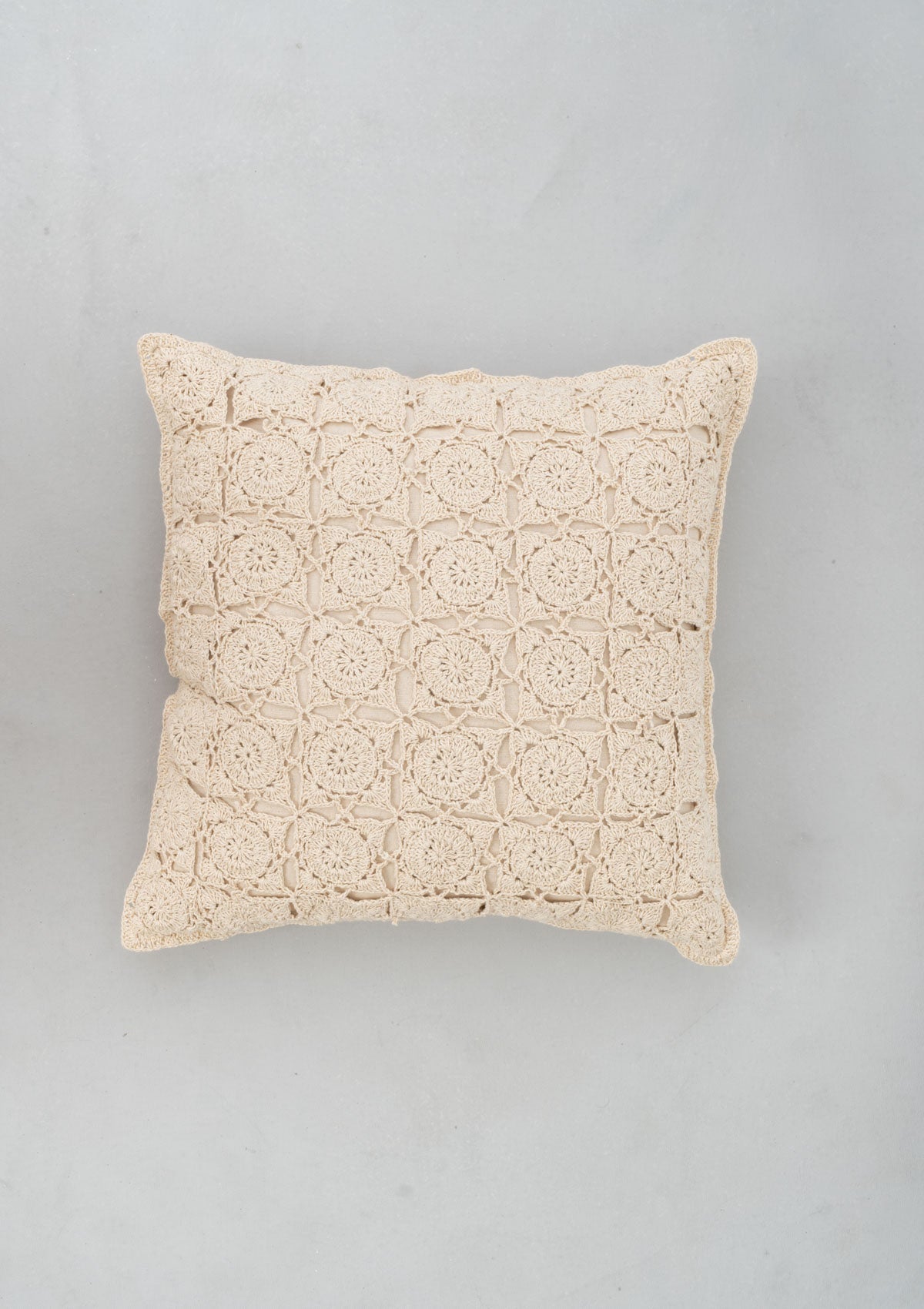 Oyster Crochet Cotton Cushion Cover - Ivory