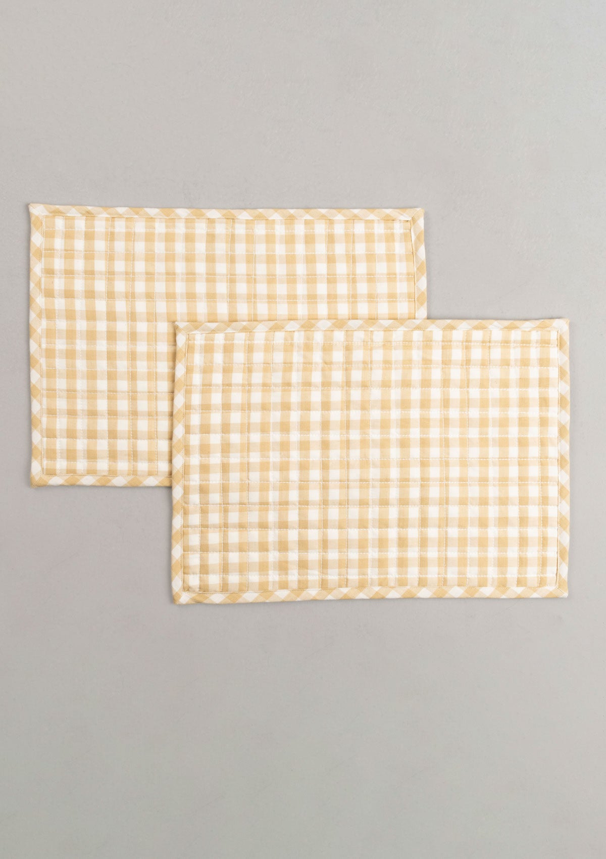Ivory Gingham Embroidered Cotton Placemat - Ivory