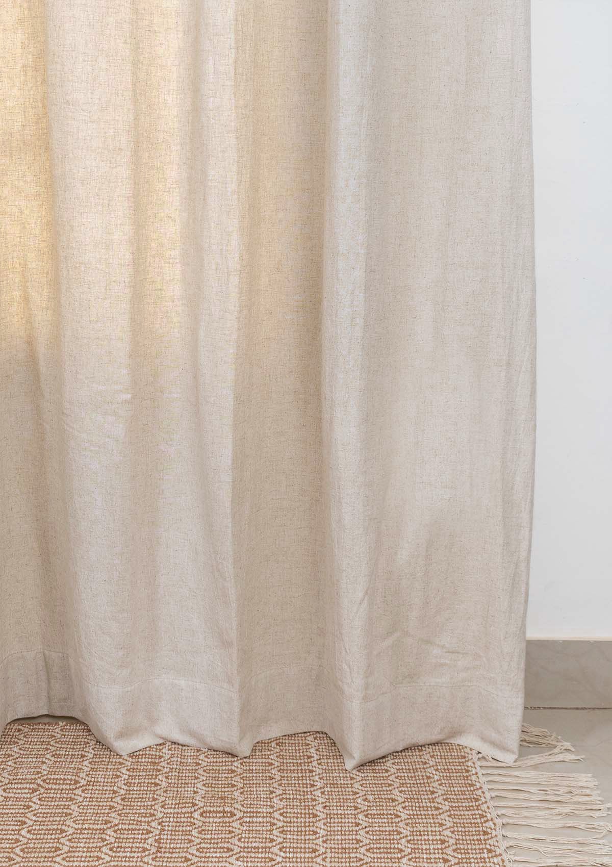 Solid linen beige 100% cotton plain curtain for bedroom - Room darkening - Pack of 1