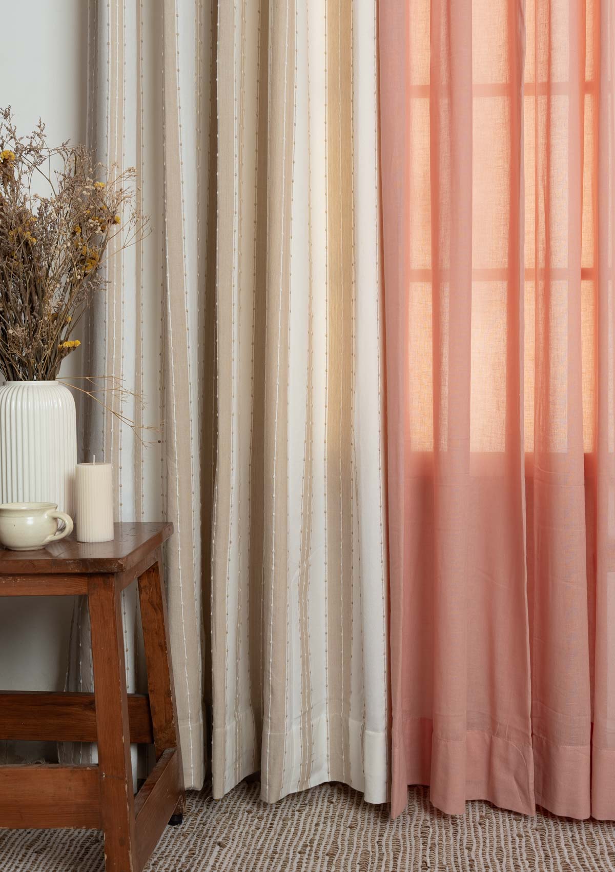 Caramel Minimal design with Clay Solid sheer curtains for living room and Bed Room - Room Darkening - Pack of 4