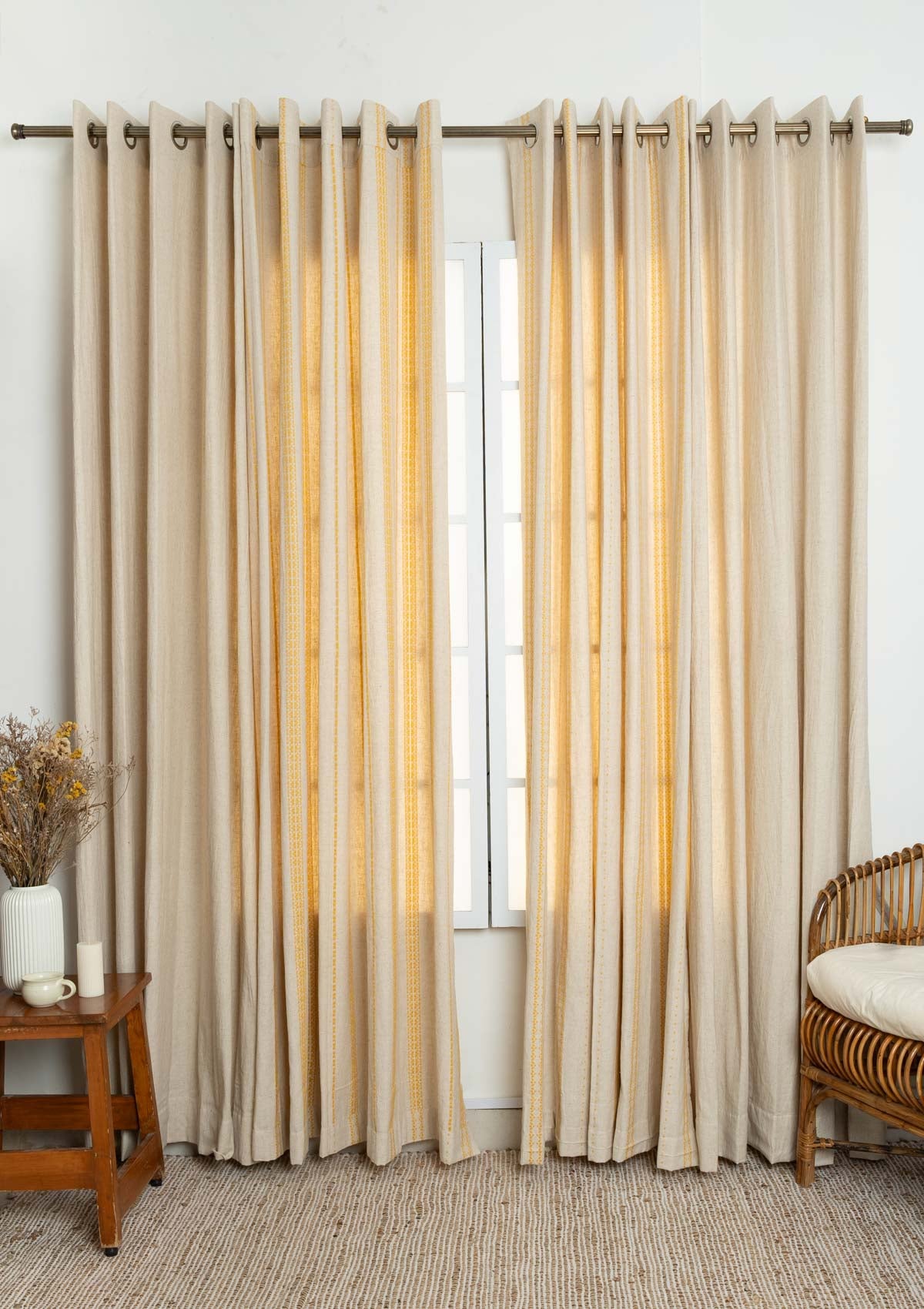 Solid Linen with Aster minimal design curtains for living room and Bed Room - Room Darkening - Pack of 4